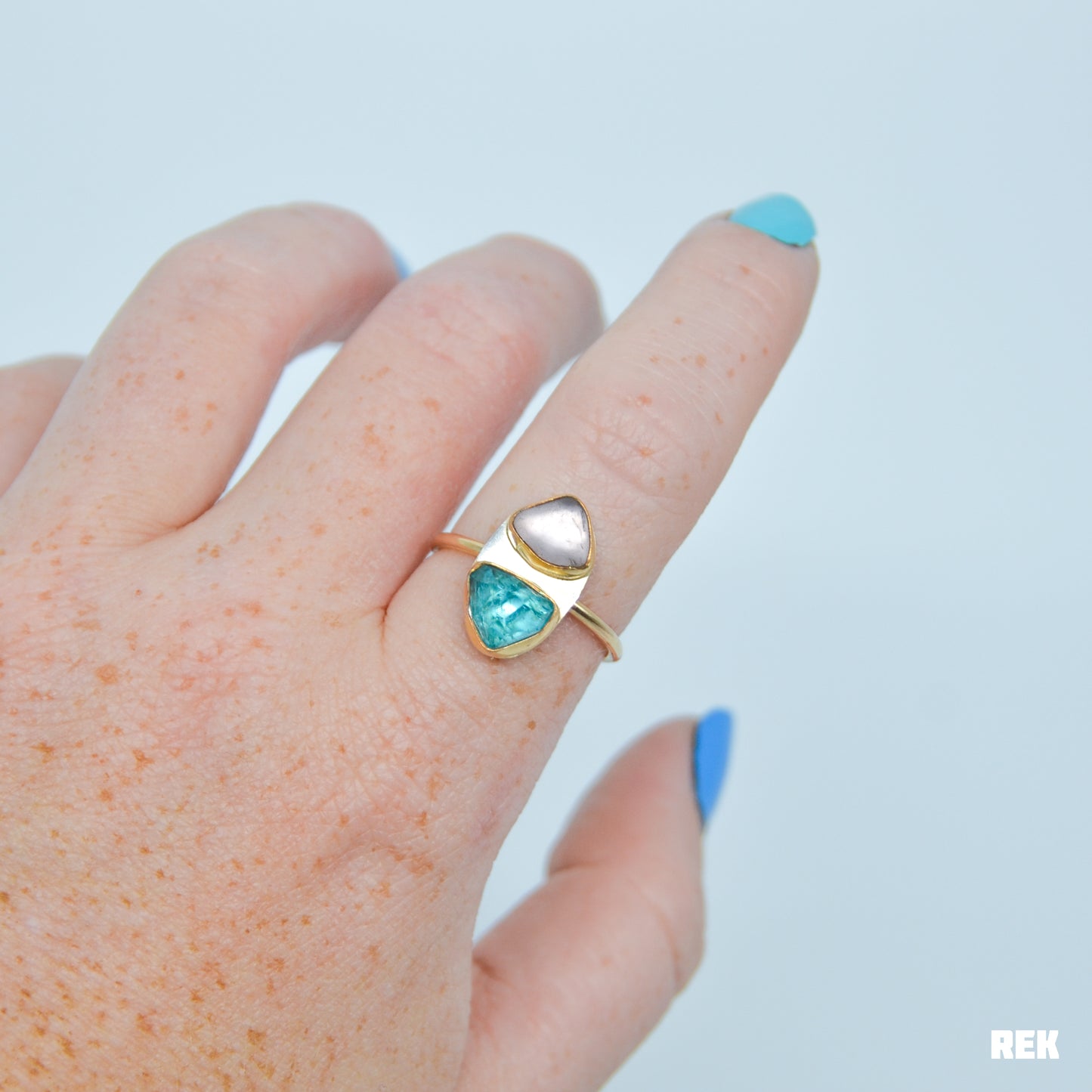 Gold fill double lavender sea glass and rose cut apatite size 9