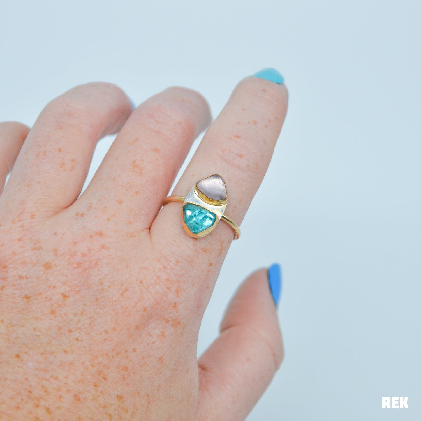 Gold fill double lavender sea glass and rose cut apatite size 9