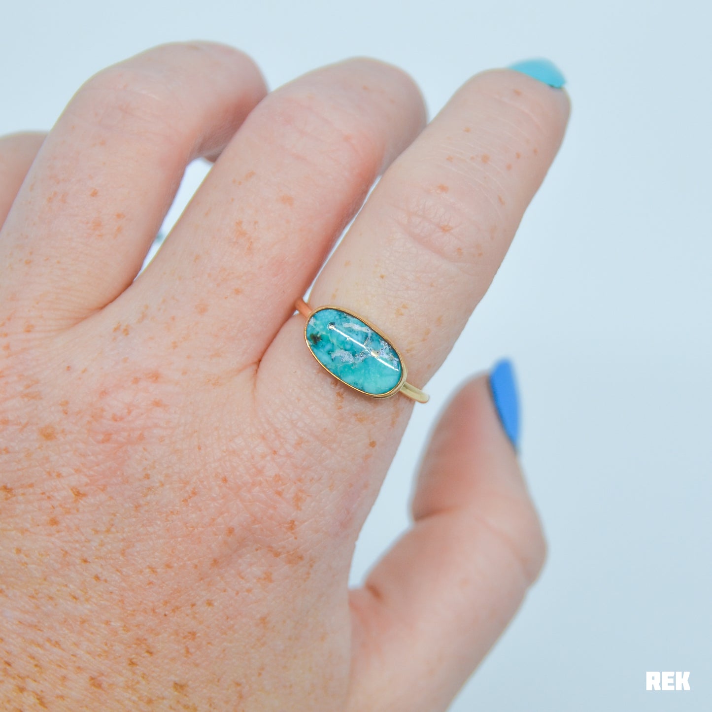 Gold fill horizontal whitewater turquoise size 8