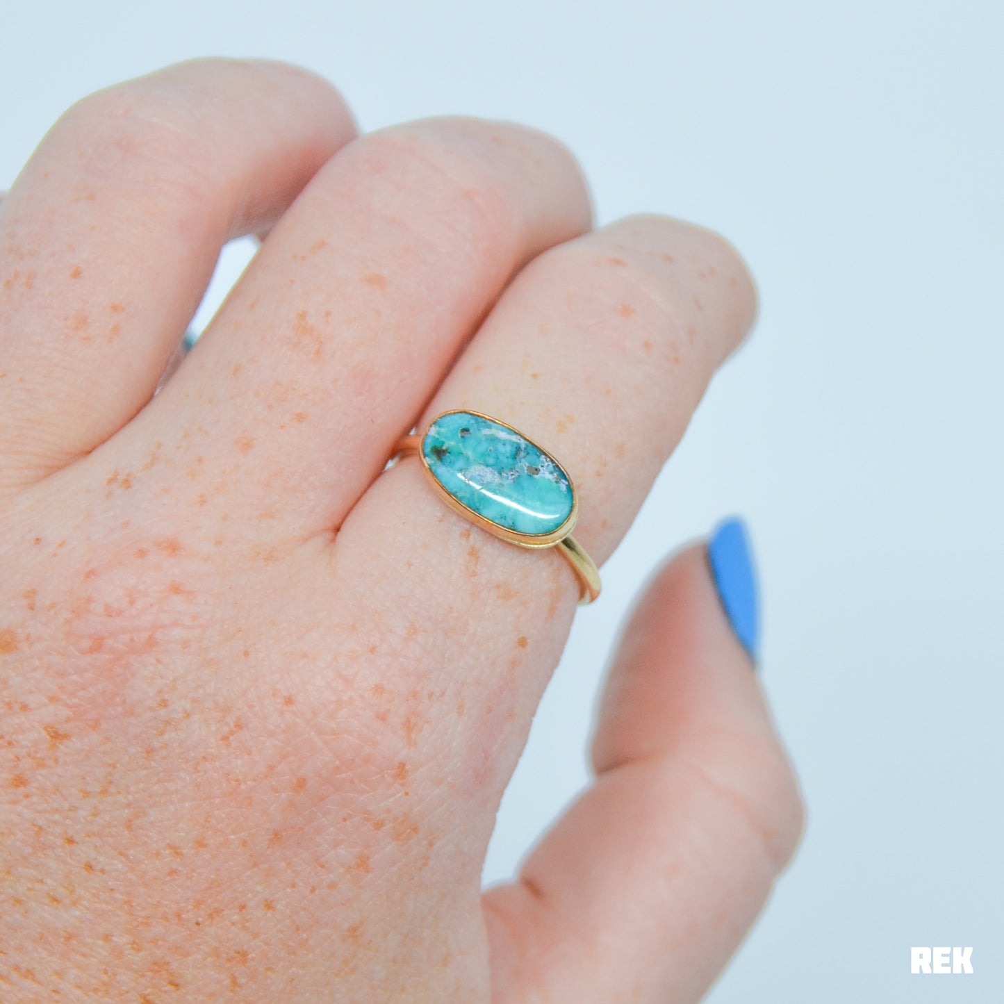 Gold fill horizontal whitewater turquoise size 8