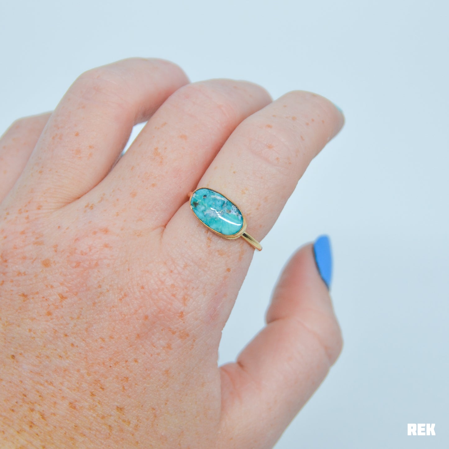 Gold fill horizontal whitewater turquoise size 8