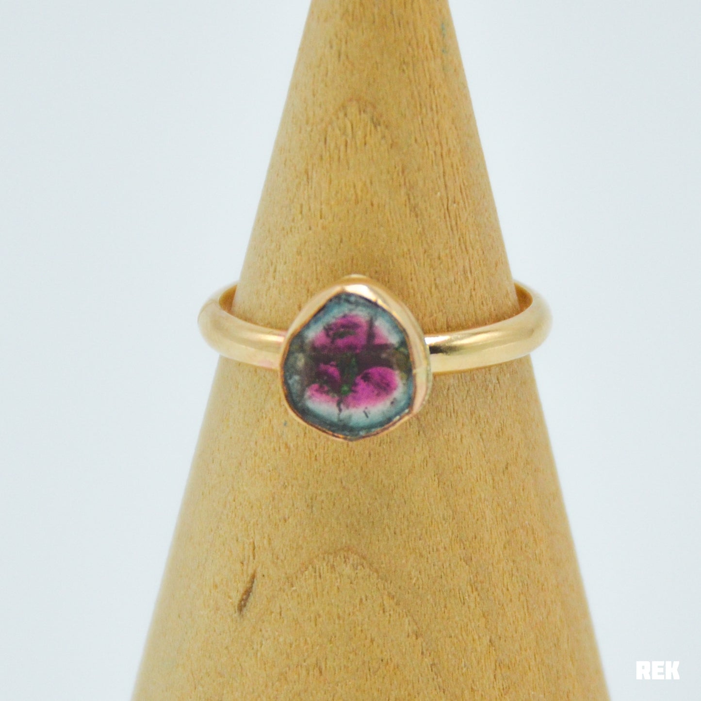 Gold fill watermelon tourmaline slice Size 8