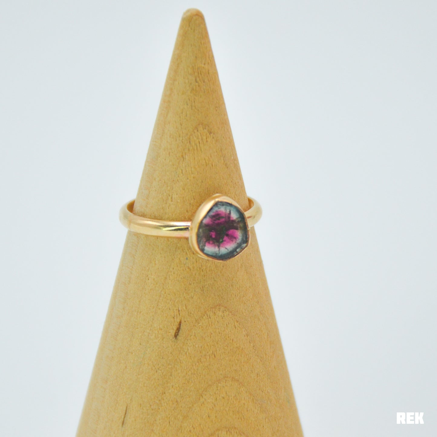 Gold fill watermelon tourmaline slice Size 8