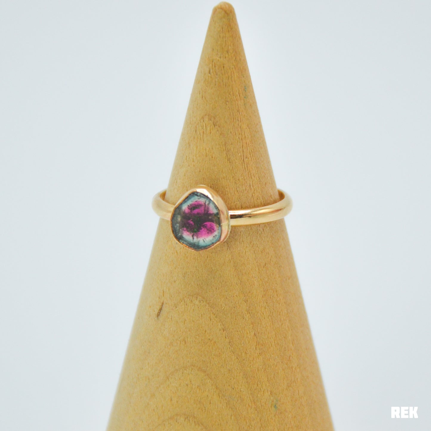 Gold fill watermelon tourmaline slice Size 8