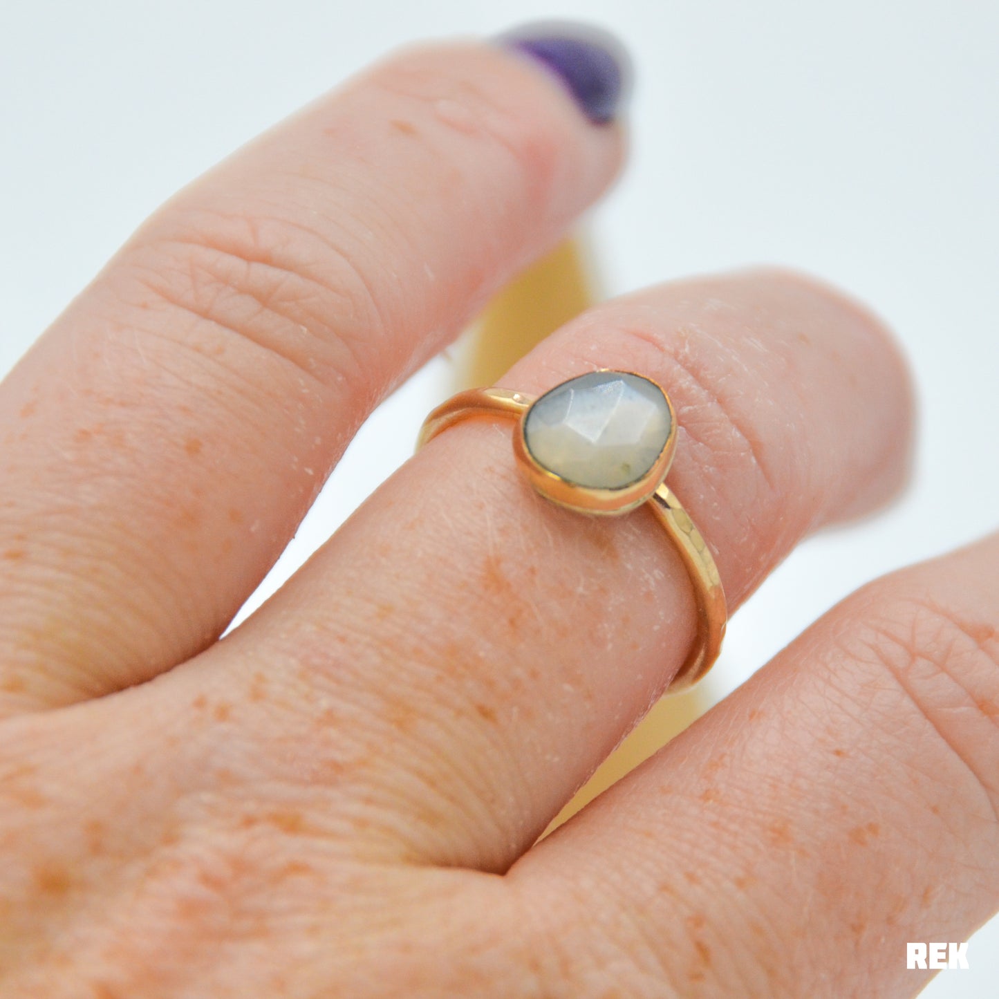 Gold fill rose cut gray moonstone size 8.25