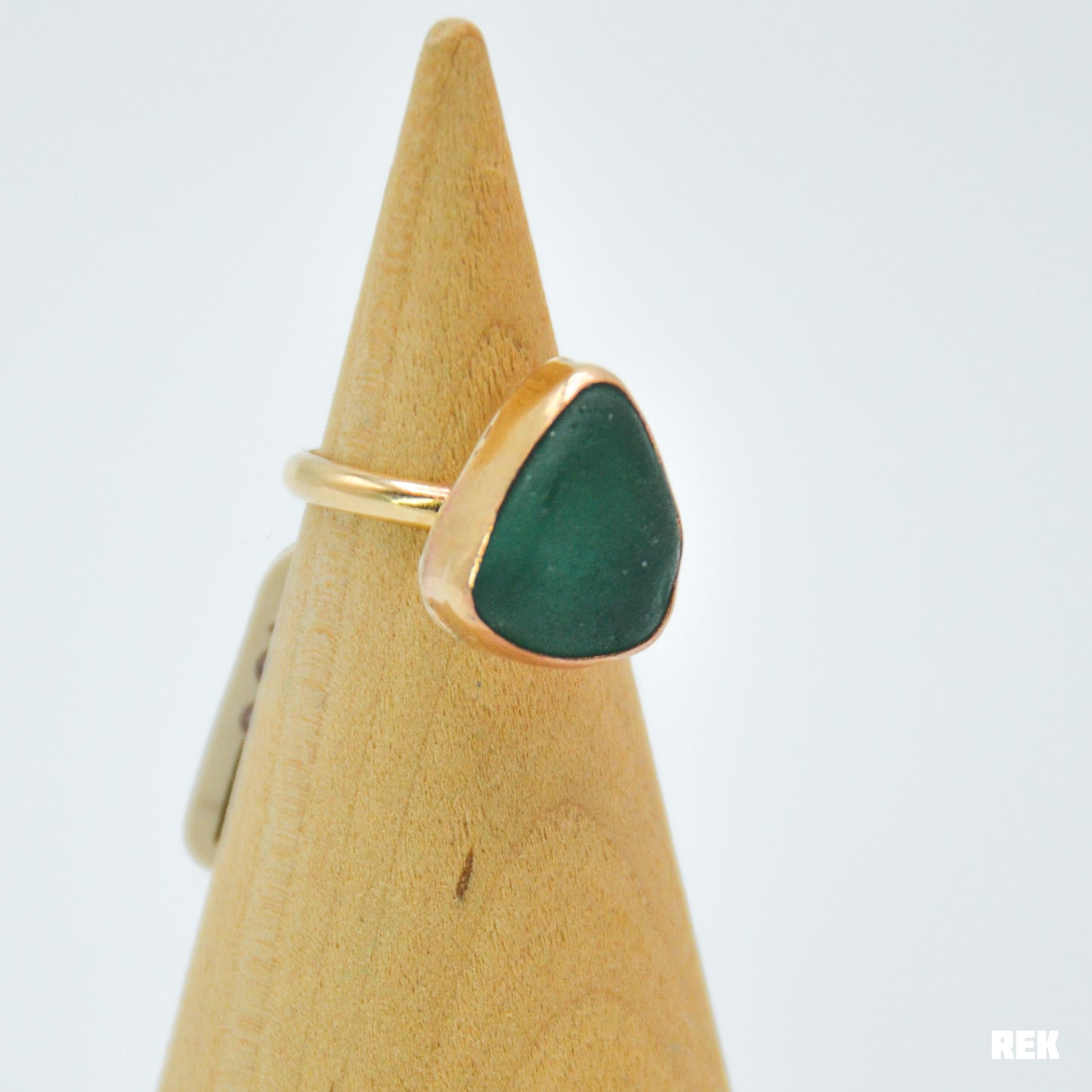 Gold fill xl teal/blue sea glass size 6