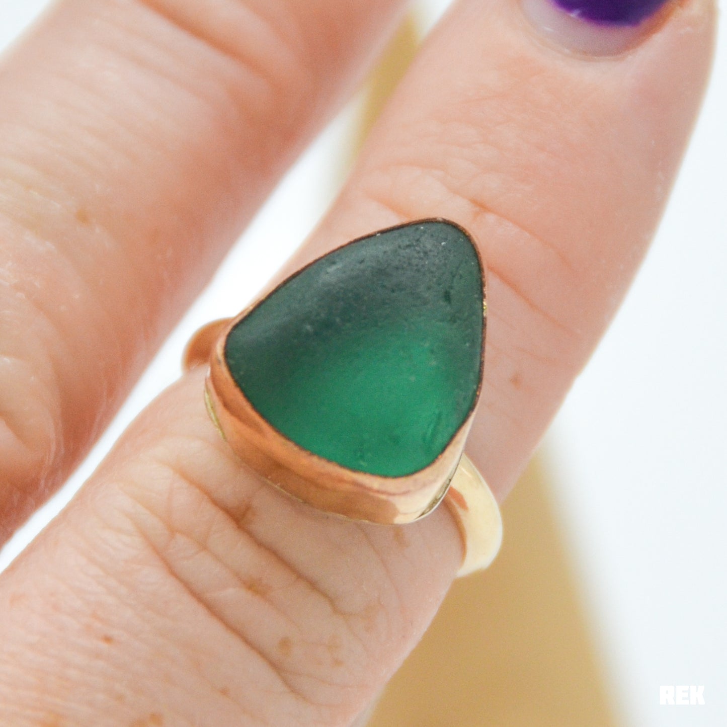 Gold fill xl teal/blue sea glass size 6