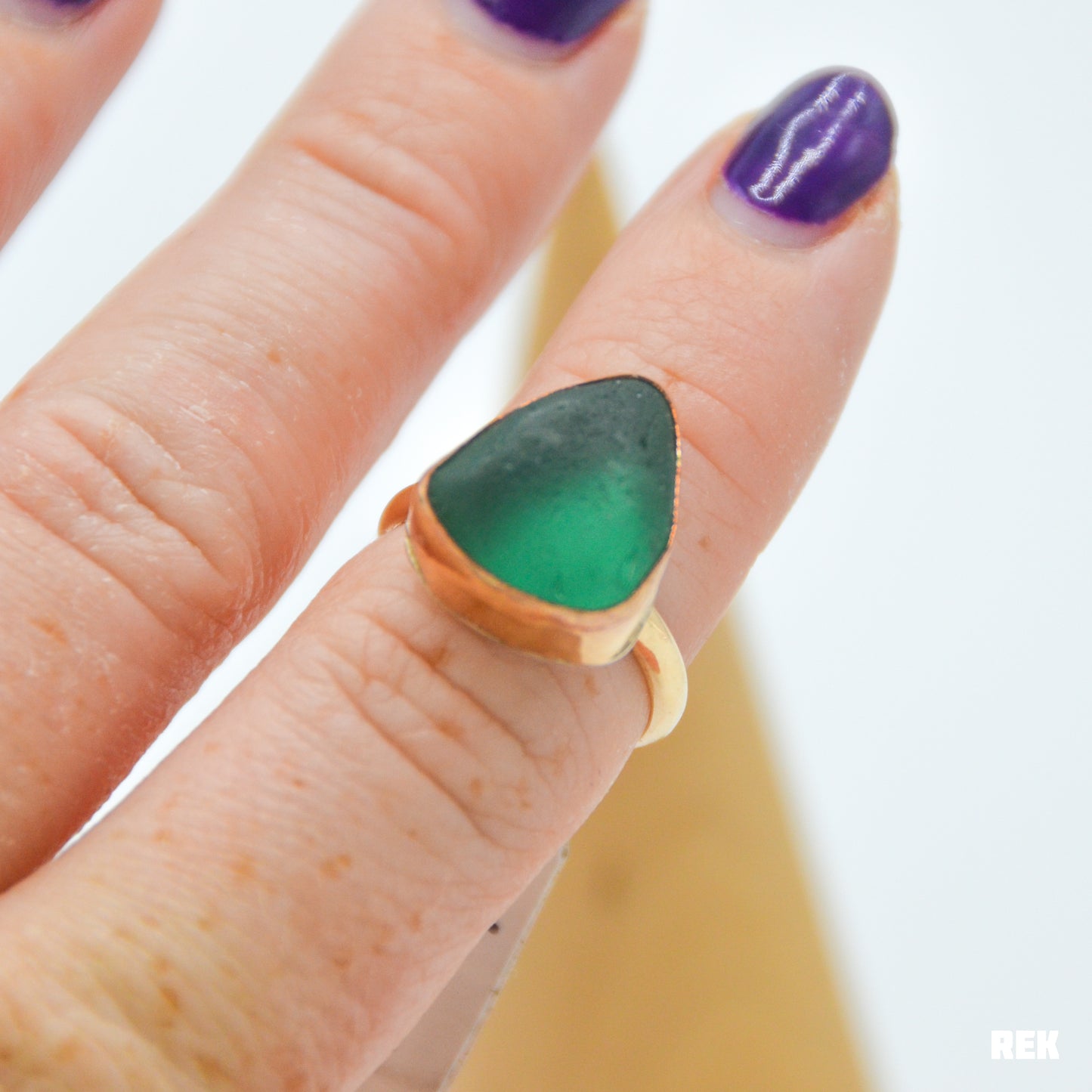 Gold fill xl teal/blue sea glass size 6