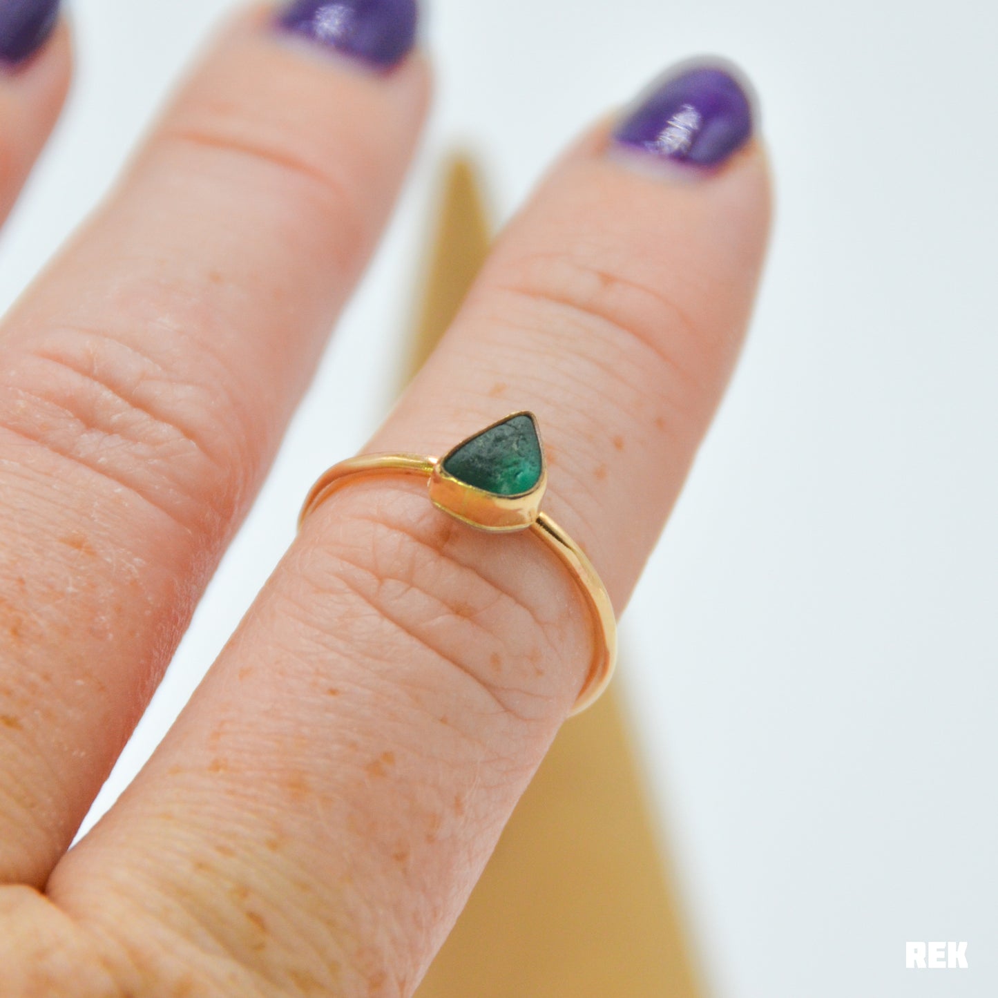 Gold fill emerald green sea glass size 7.25
