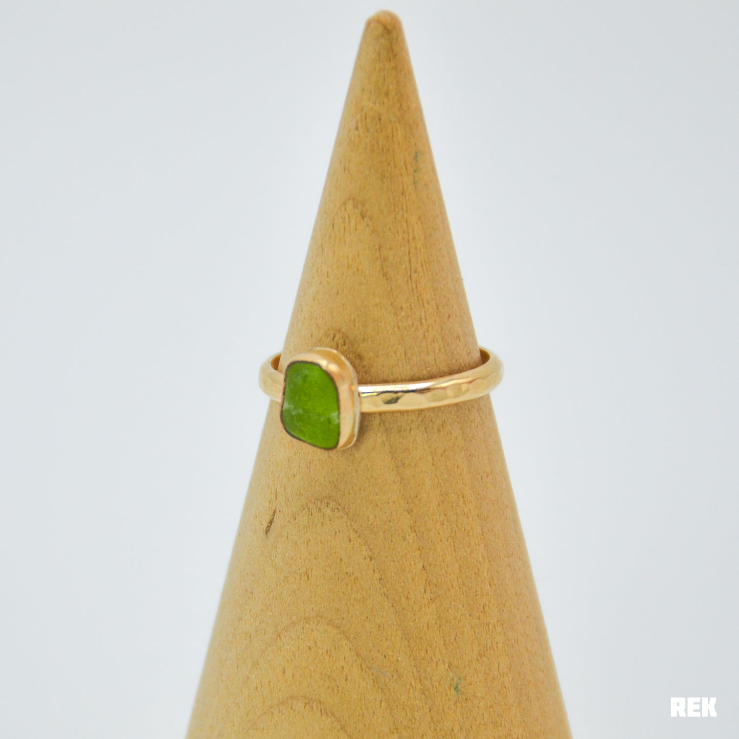 Gold fill lime green sea glass Size 9.25