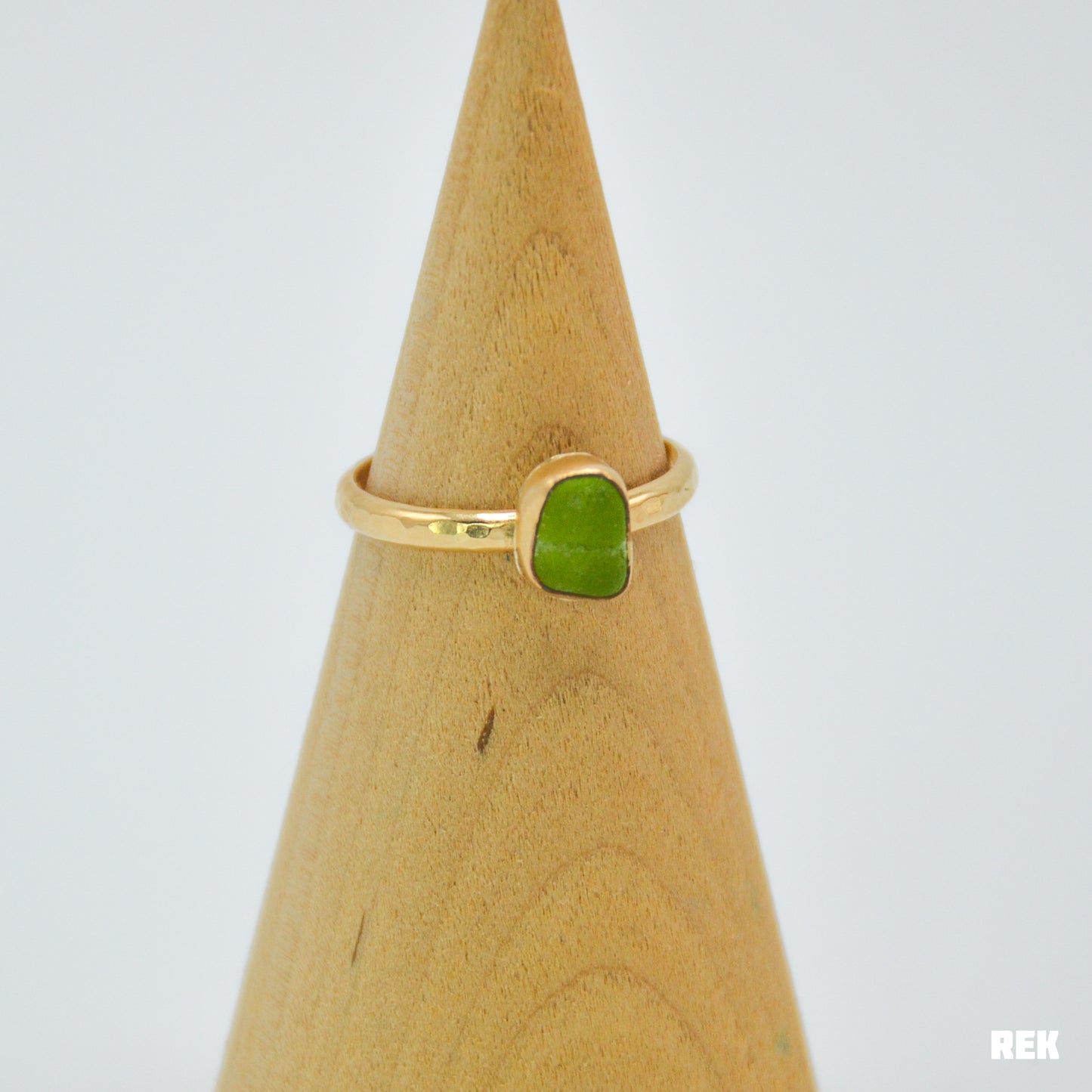 Gold fill lime green sea glass Size 9.25