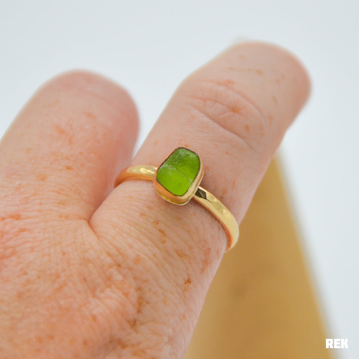 Gold fill lime green sea glass Size 9.25