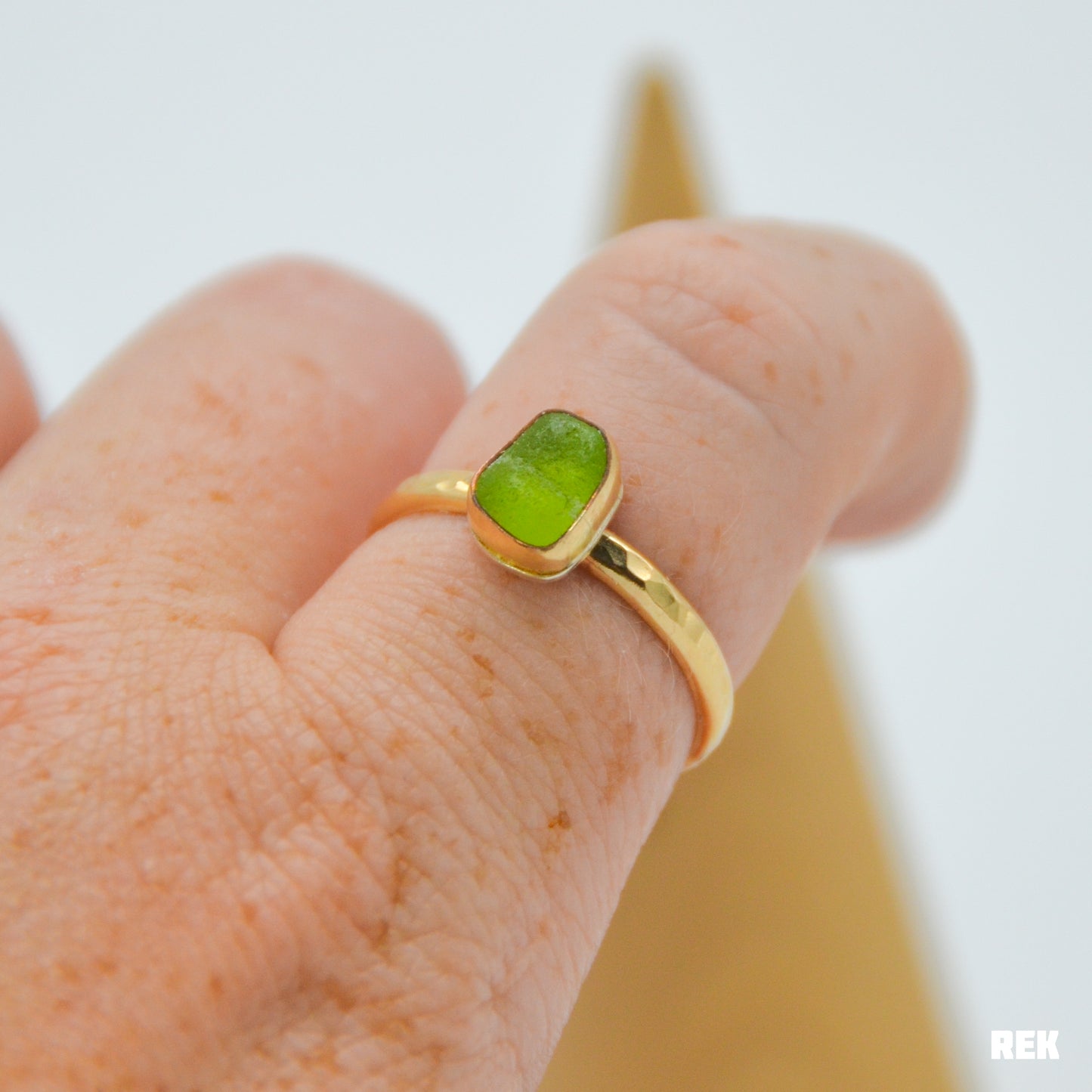 Gold fill lime green sea glass Size 9.25
