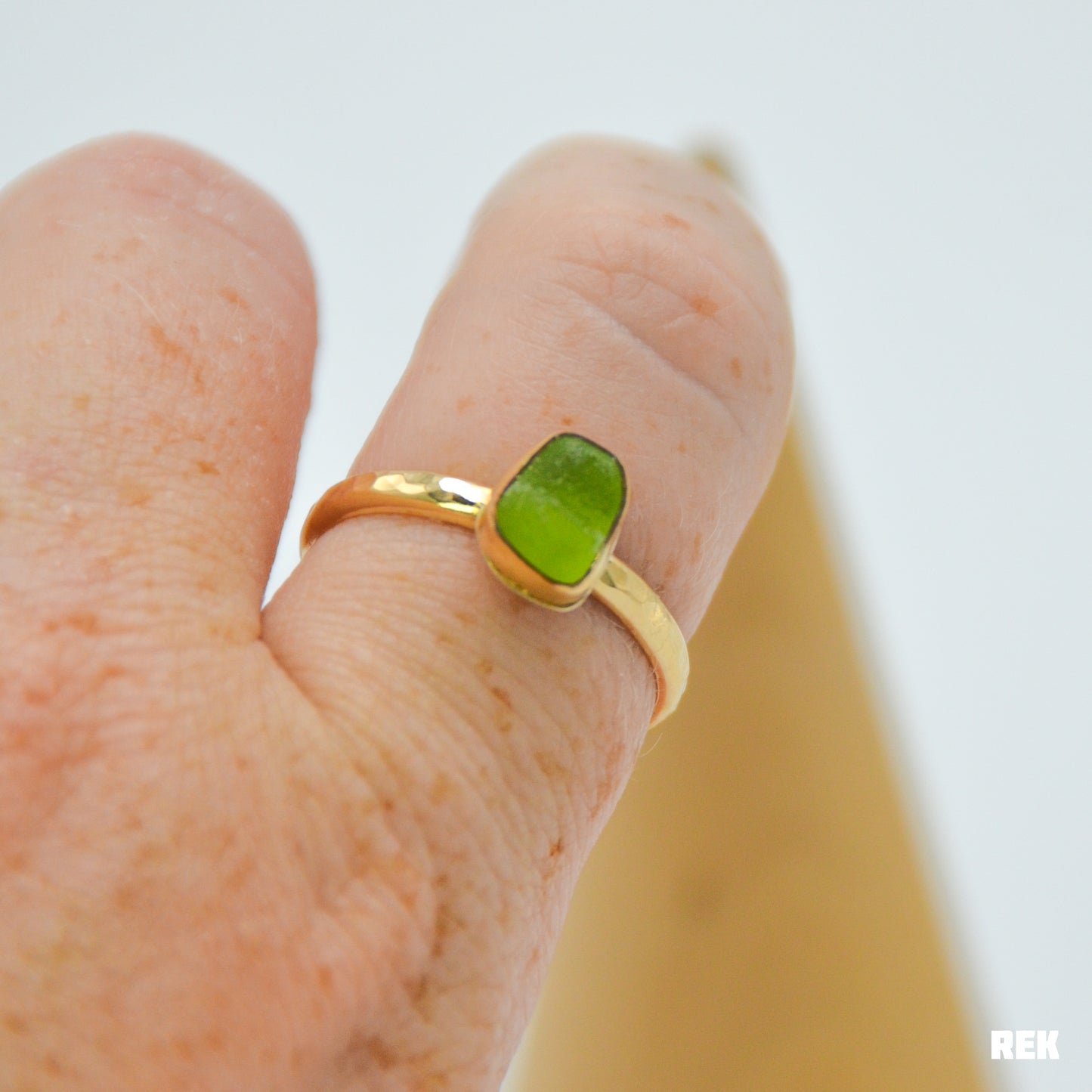 Gold fill lime green sea glass Size 9.25
