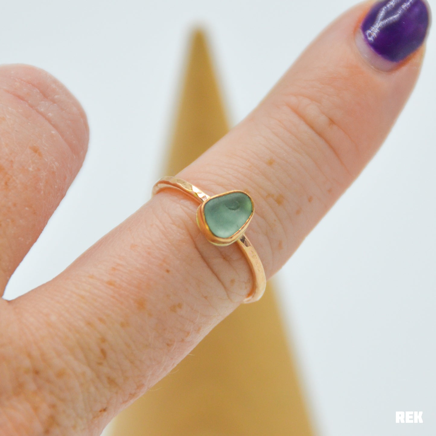 Gold fill aqua sea glass Size 7