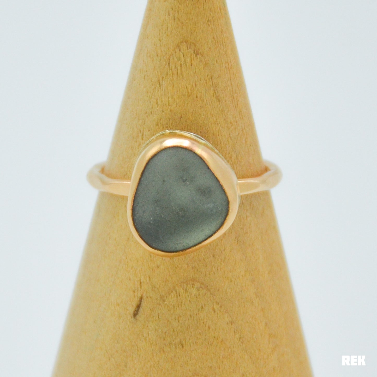 Gold fill XL Gray sea glass size 8.5