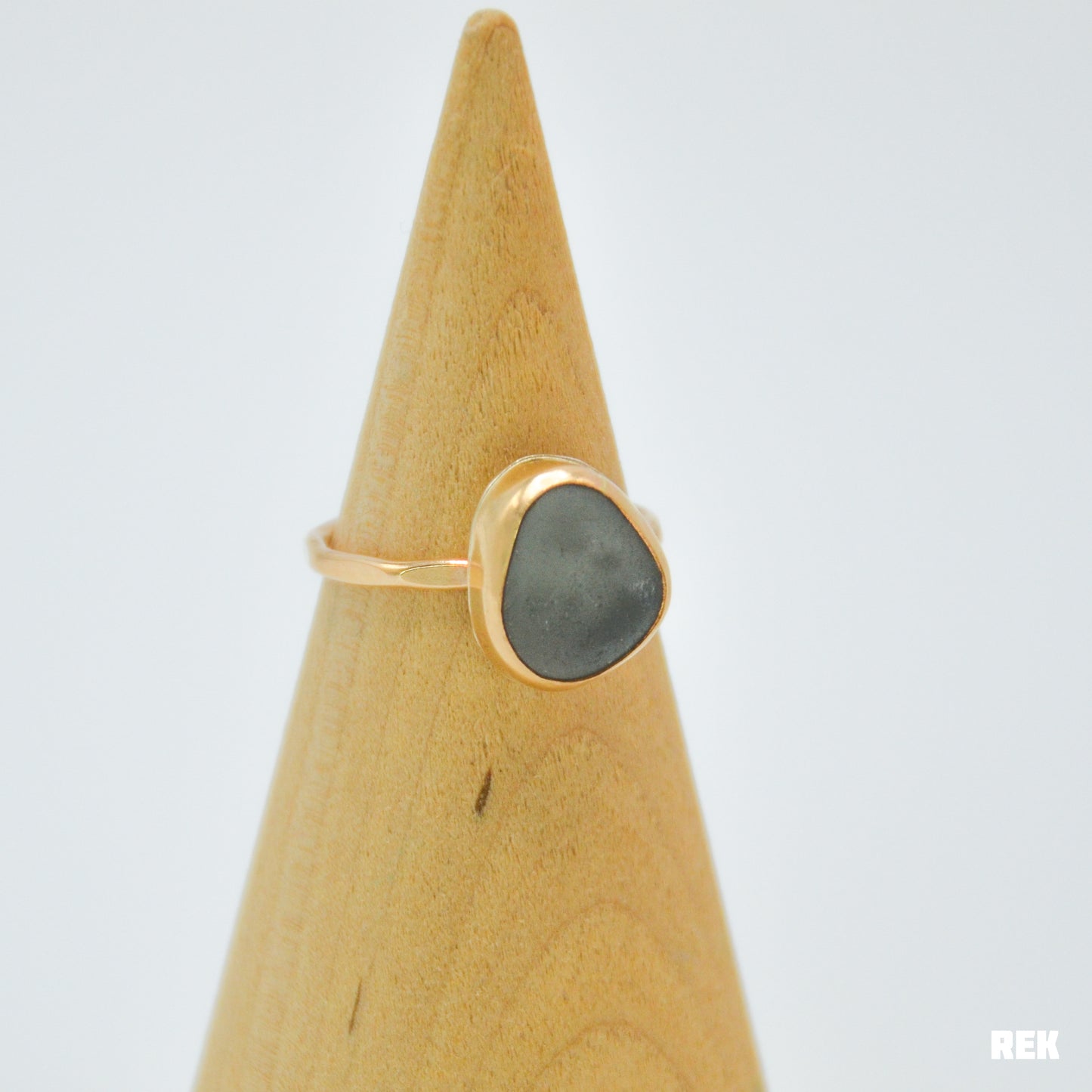 Gold fill XL Gray sea glass size 8.5
