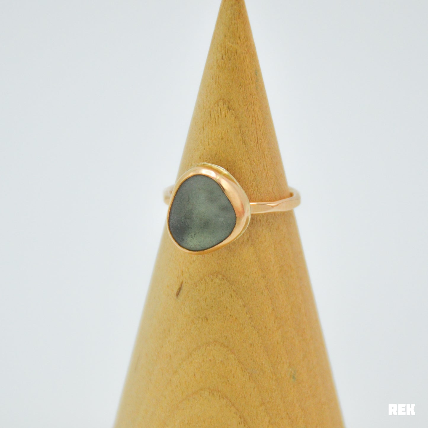 Gold fill XL Gray sea glass size 8.5