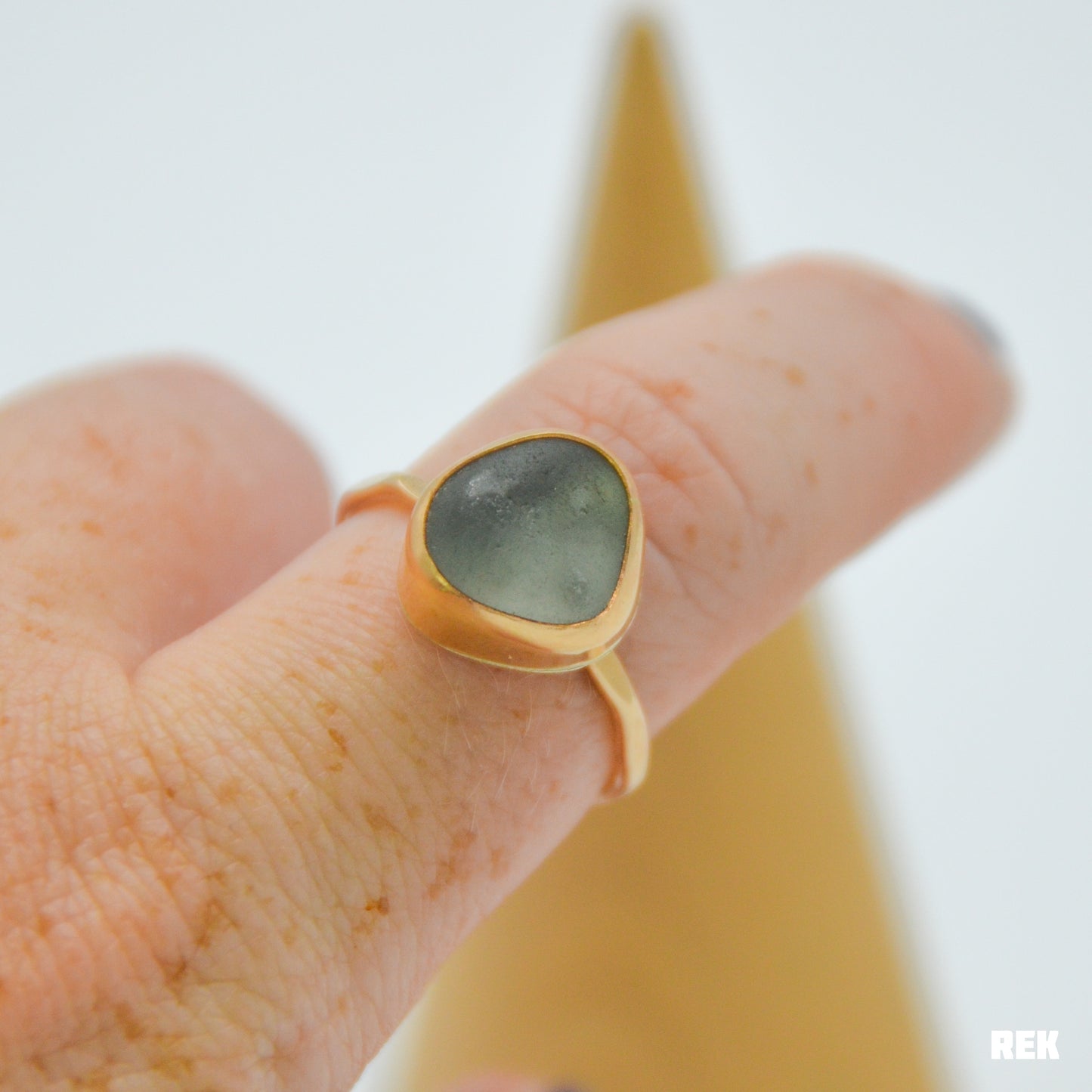 Gold fill XL Gray sea glass size 8.5