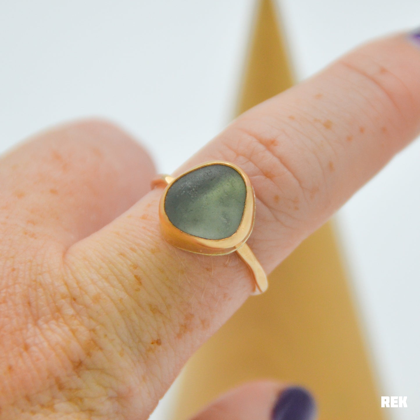 Gold fill XL Gray sea glass size 8.5