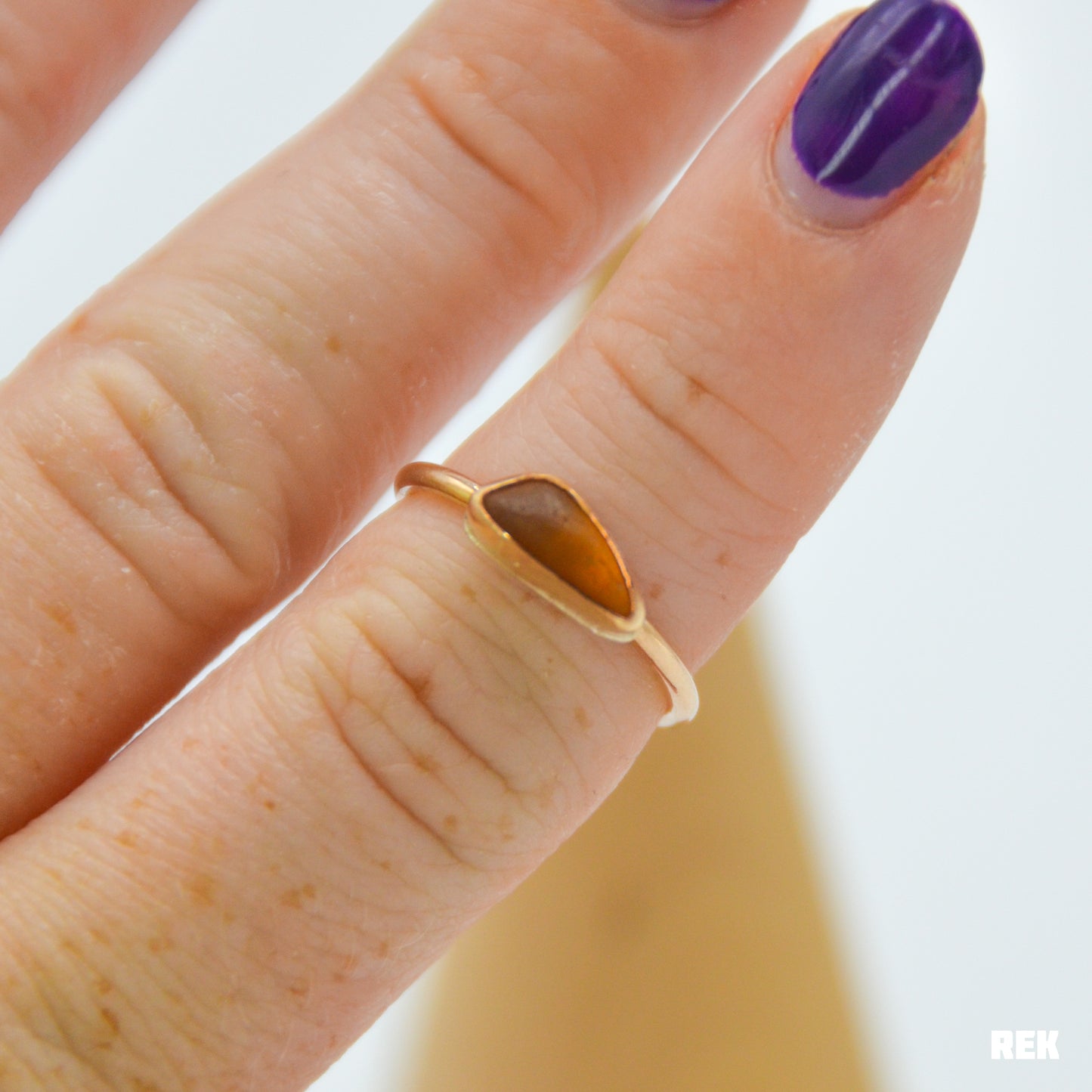 Gold Fill amber sea glass Size 6