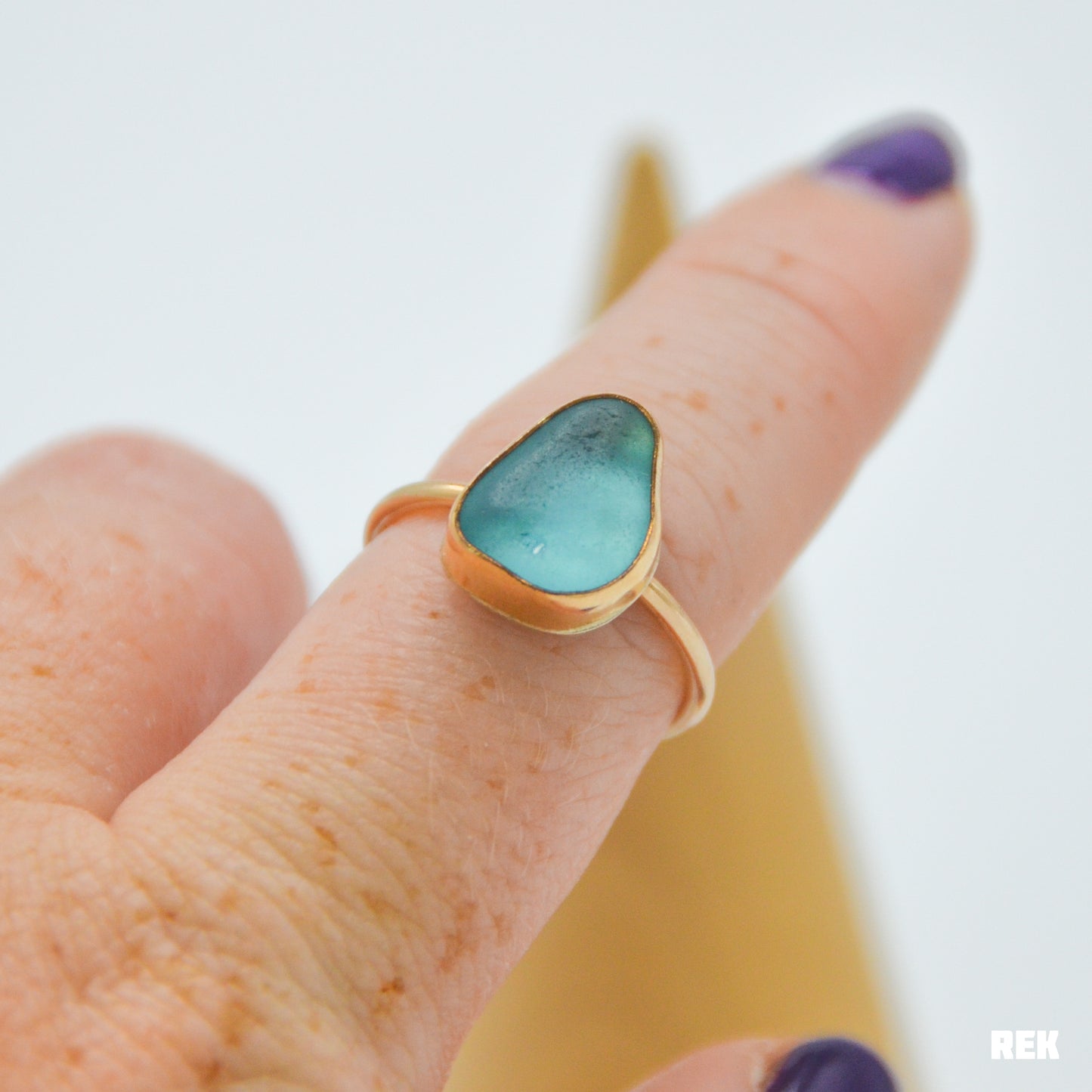 Gold fill large aqua sea glass size 7