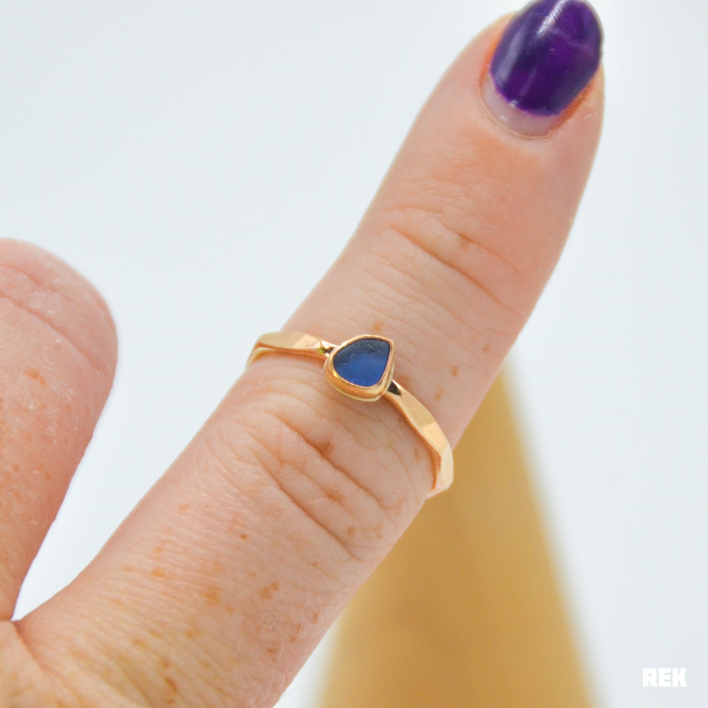 Gold fill tiny cornflower sea glass size 6.5