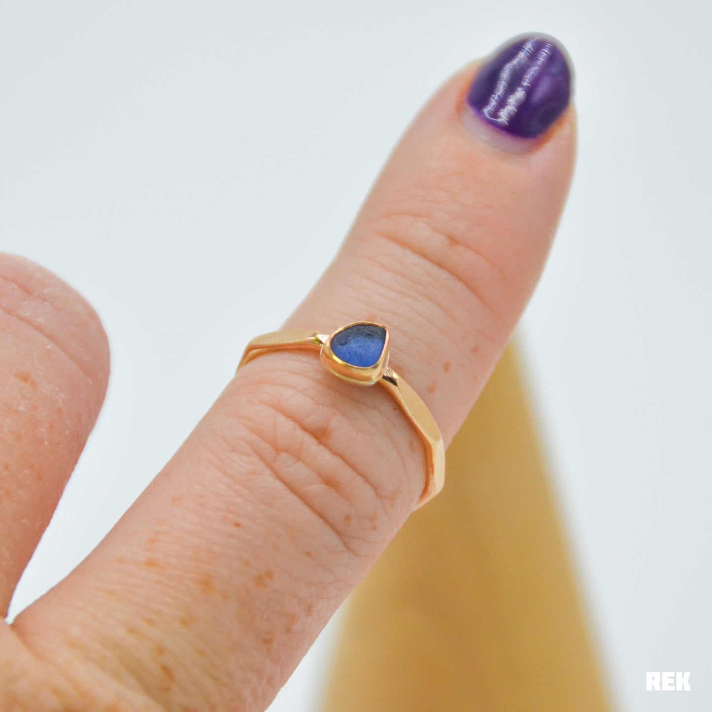 Gold fill tiny cornflower sea glass size 6.5