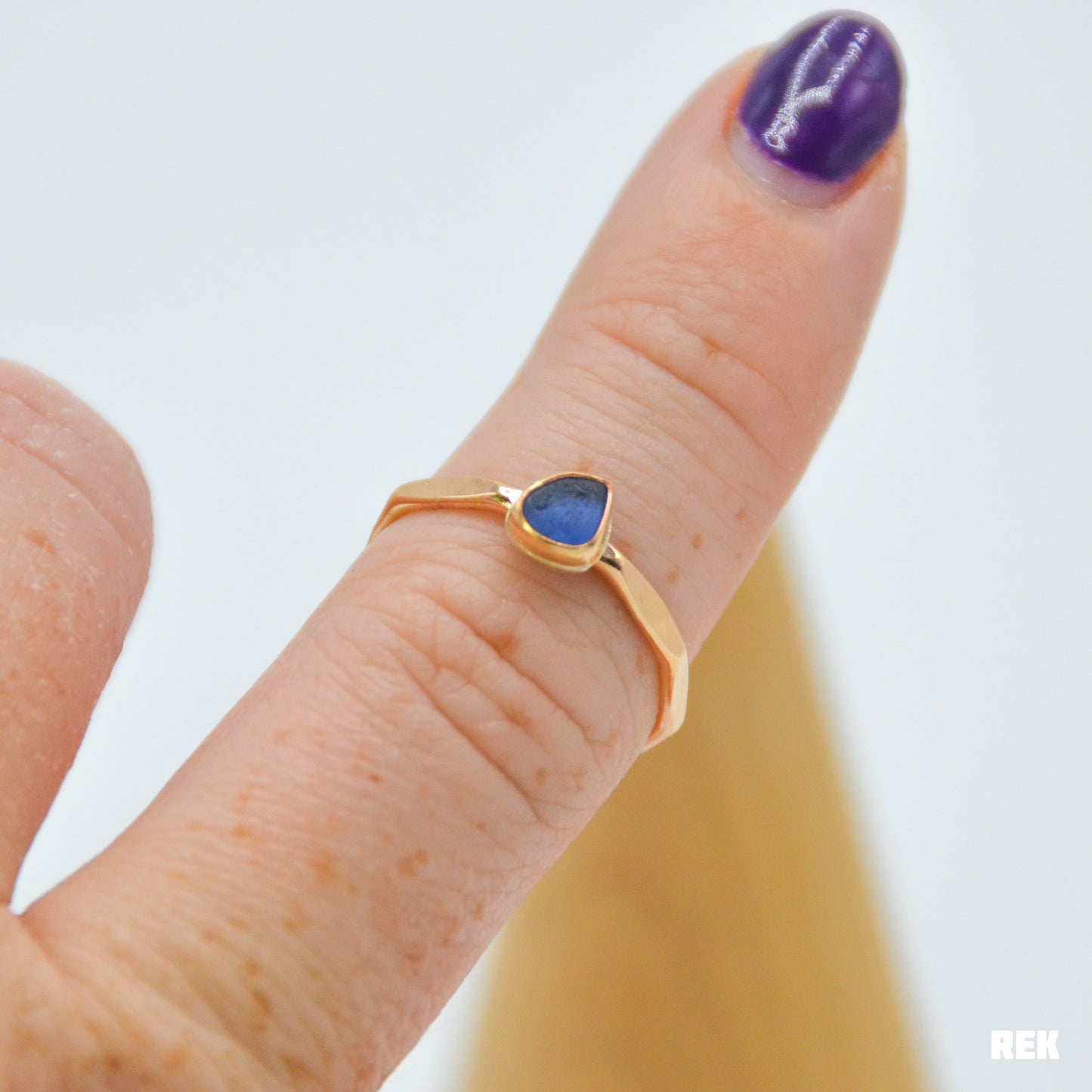 Gold fill tiny cornflower sea glass size 6.5
