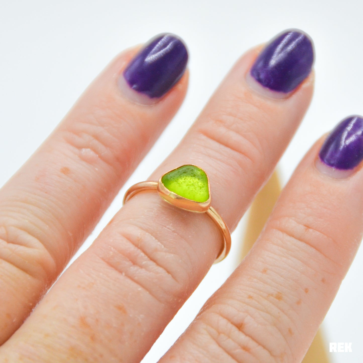 Gold Fill lime green sea glass size 6