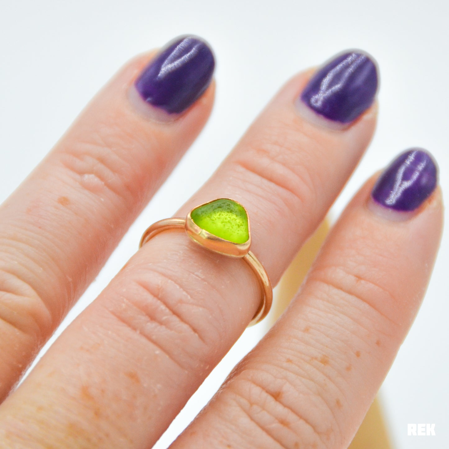 Gold Fill lime green sea glass size 6