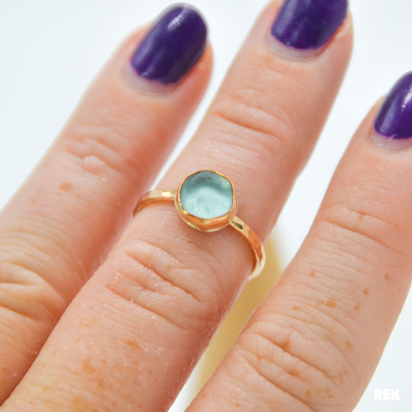 Gold fill aqua sea glass size 6