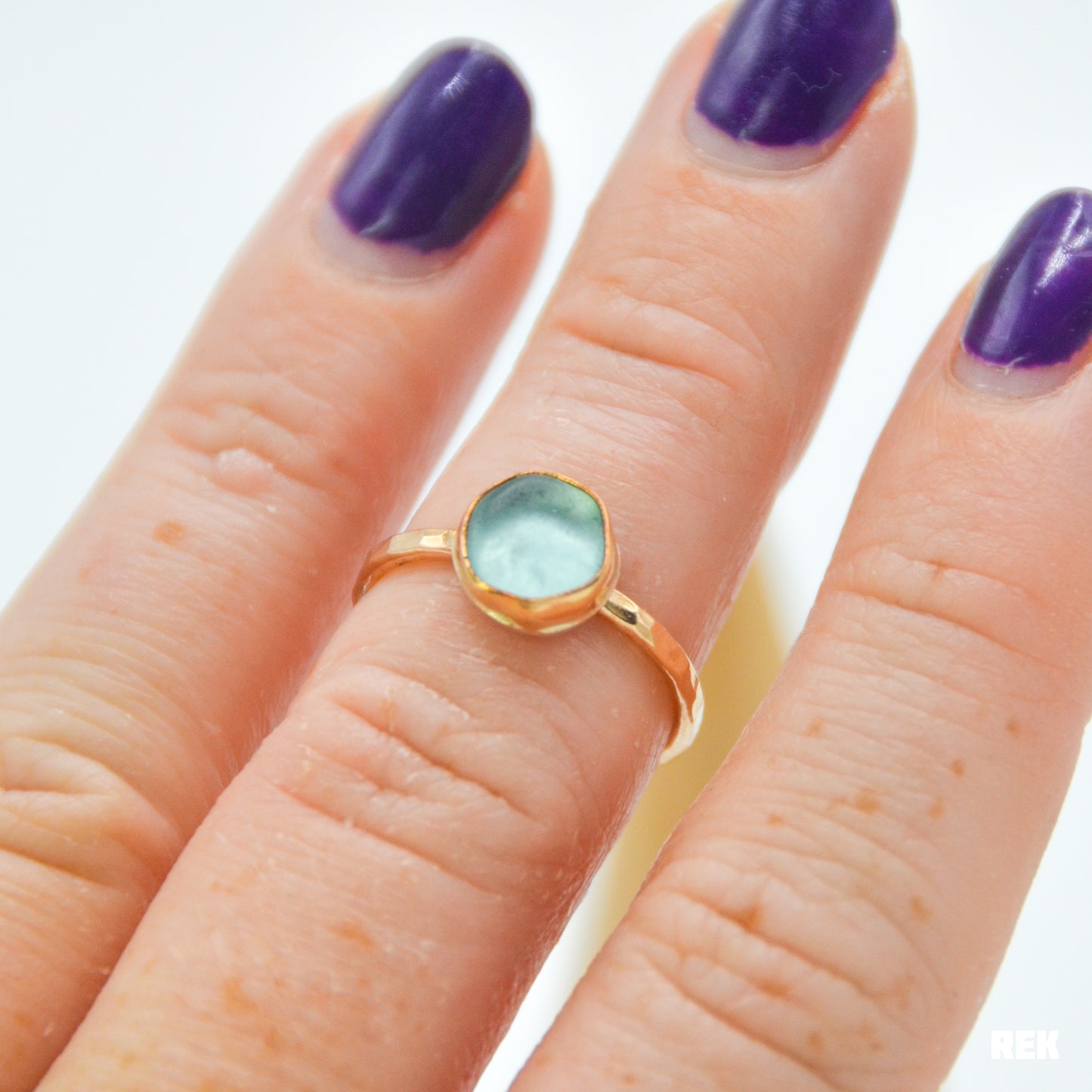 Gold fill aqua sea glass size 6