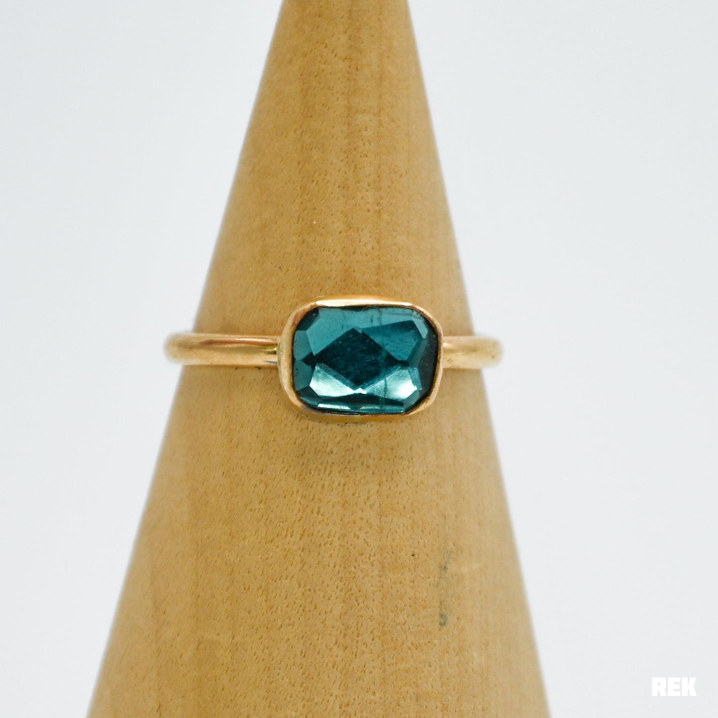 Gold fill rectangle rose cut teal tourmaline size 8.75