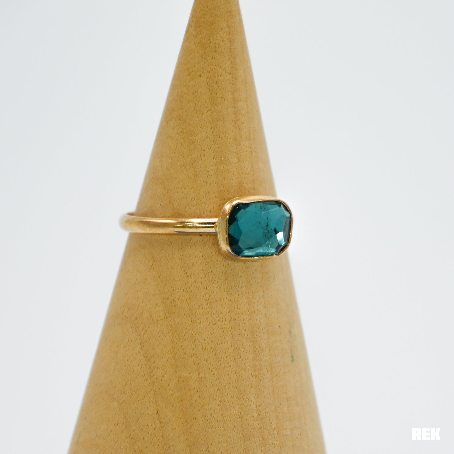 Gold fill rectangle rose cut teal tourmaline size 8.75