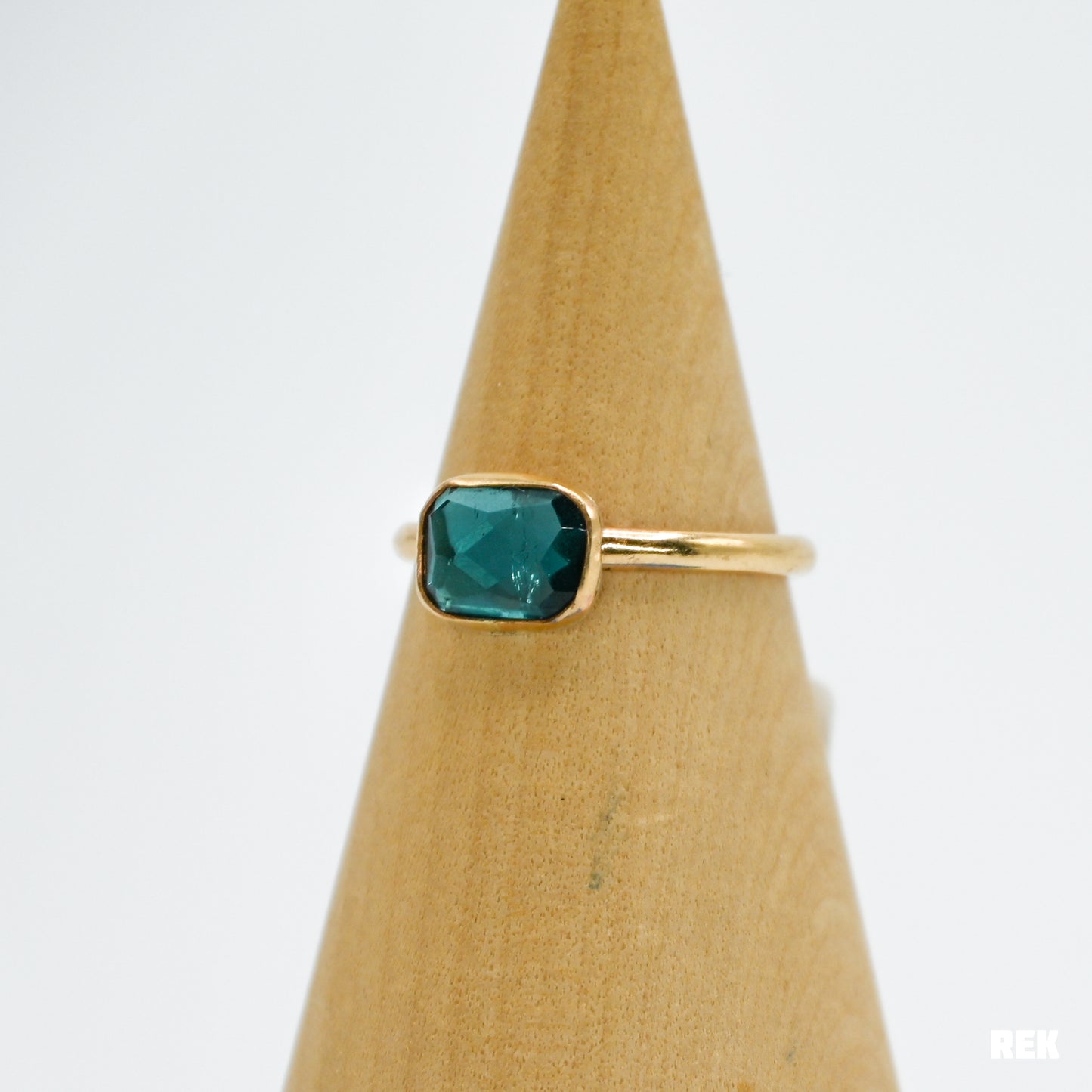 Gold fill rectangle rose cut teal tourmaline size 8.75
