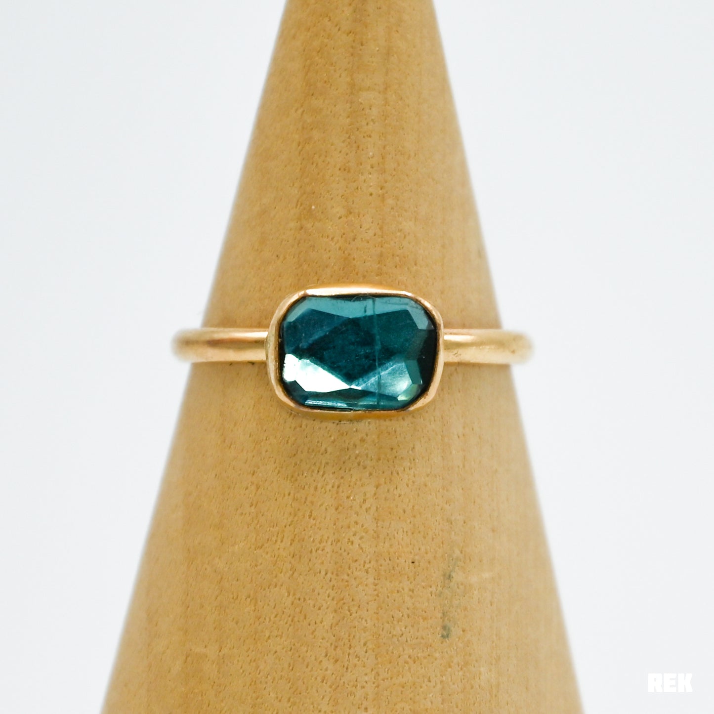 Gold fill rectangle rose cut teal tourmaline size 8.75