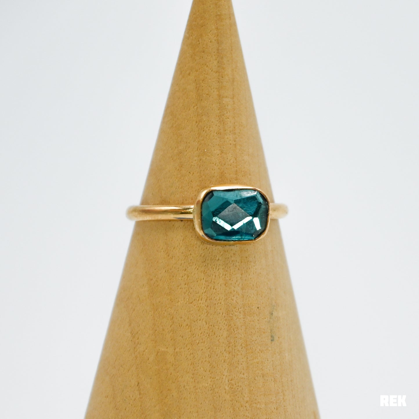 Gold fill rectangle rose cut teal tourmaline size 8.75