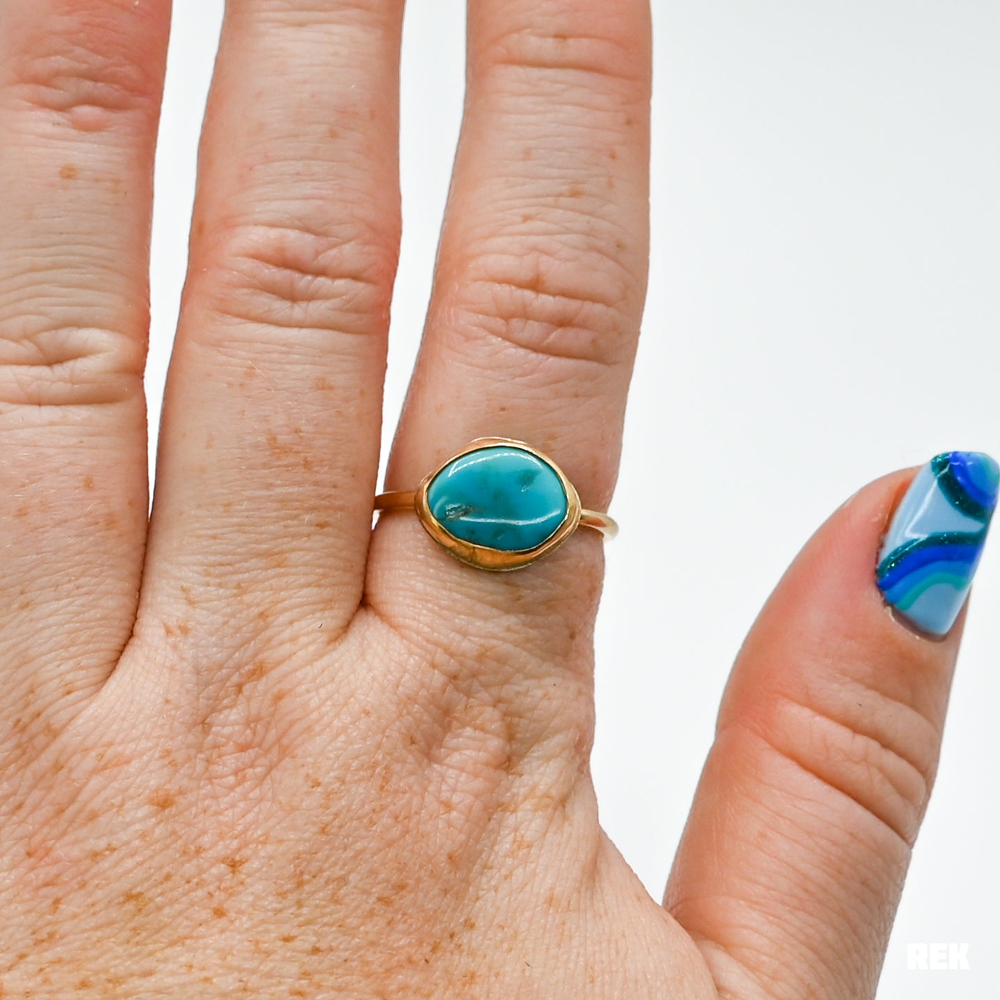 Gold fill horizontal sleeping beauty turquoise size 8.25