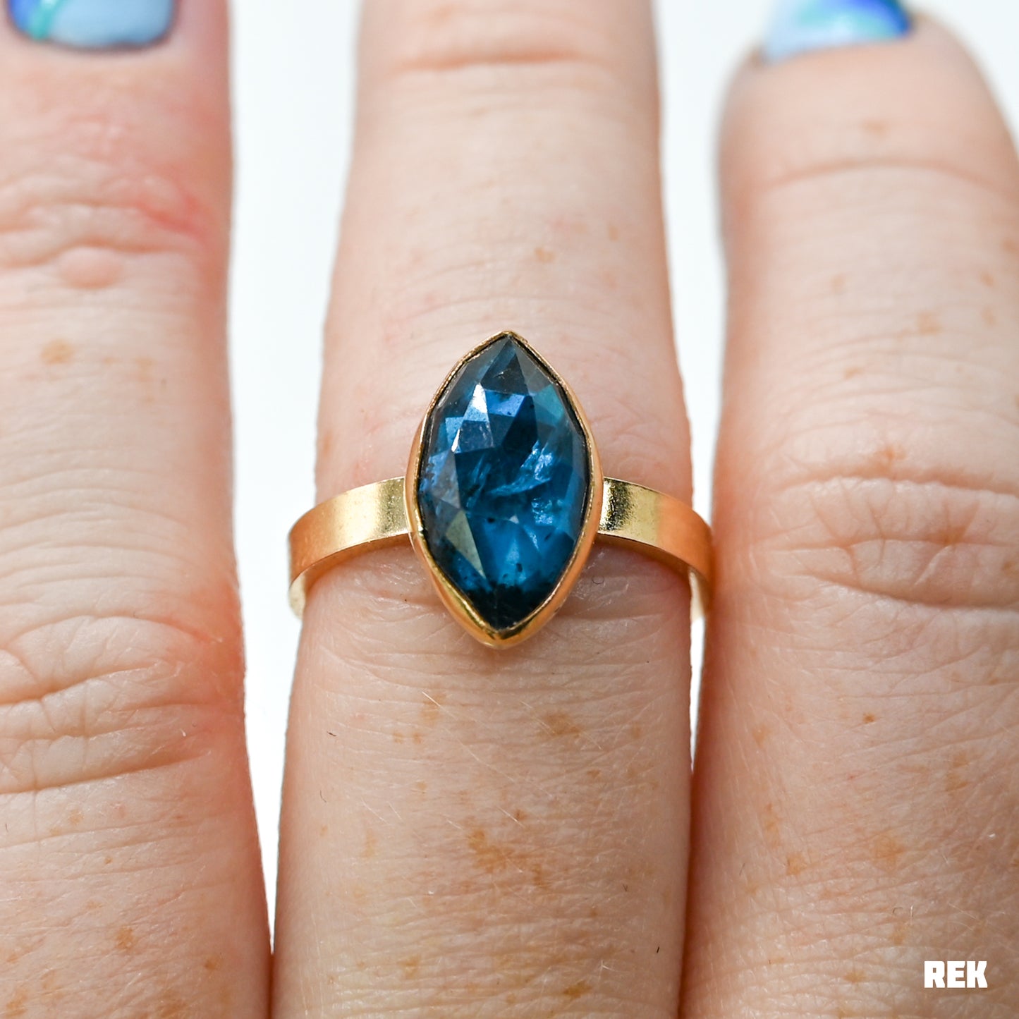 Gold fill marquise teal moss kyanite rose cut size 8