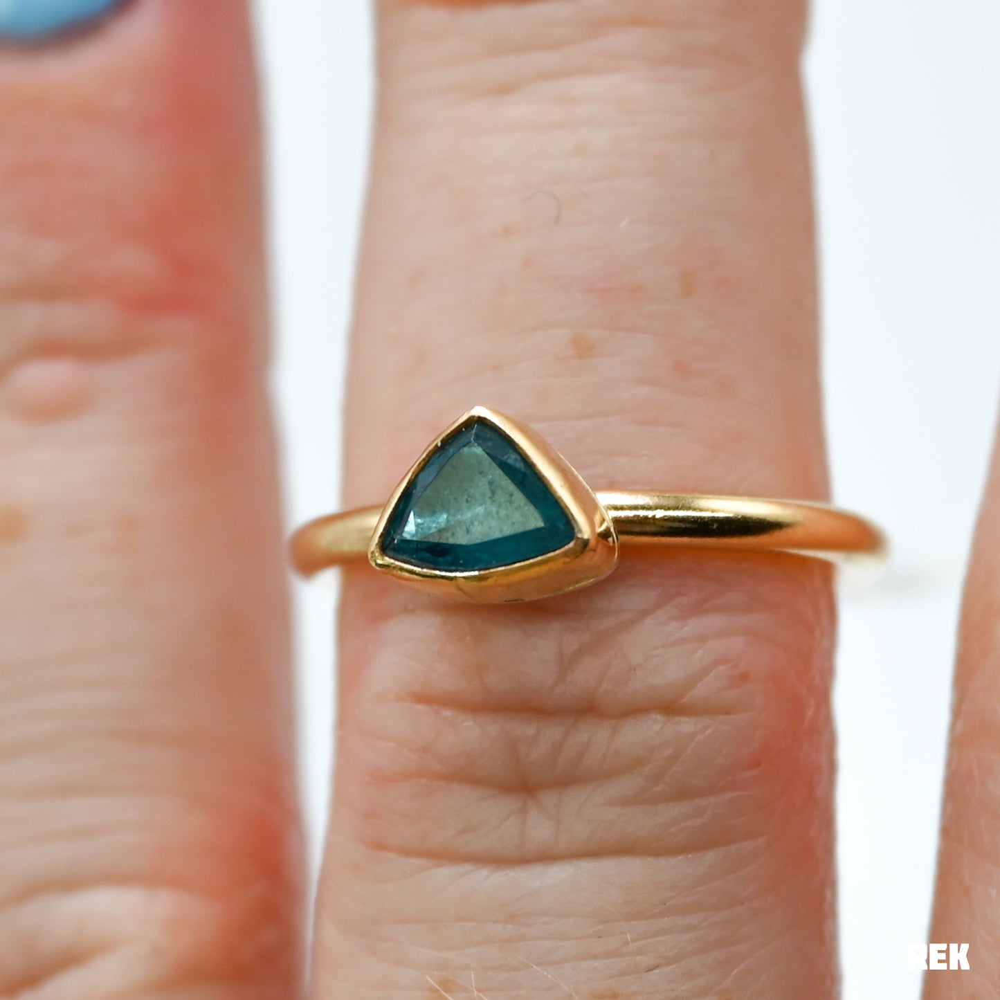 Gold fill faceted teal/bright blue tourmaline size 6.75
