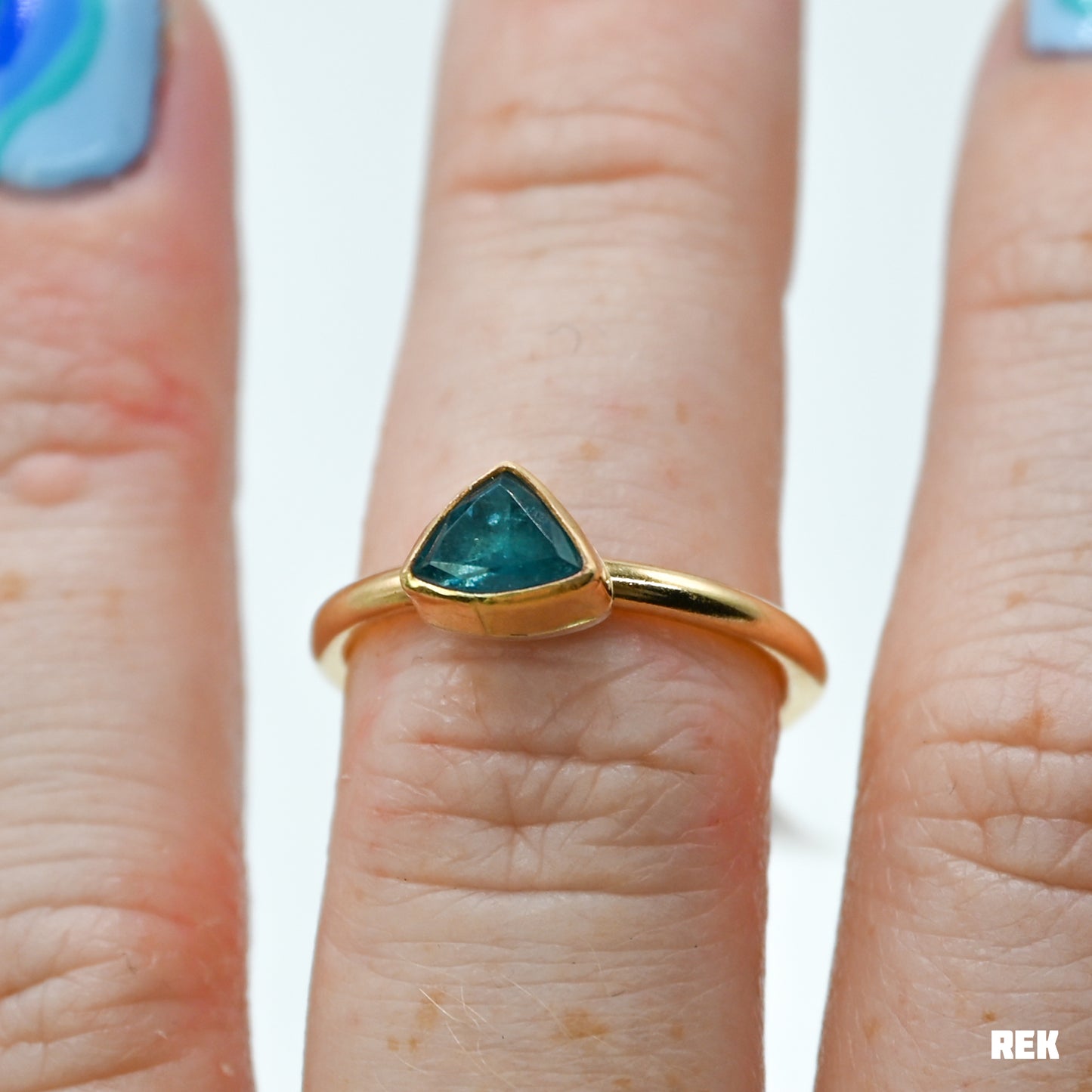 Gold fill faceted teal/bright blue tourmaline size 6.75
