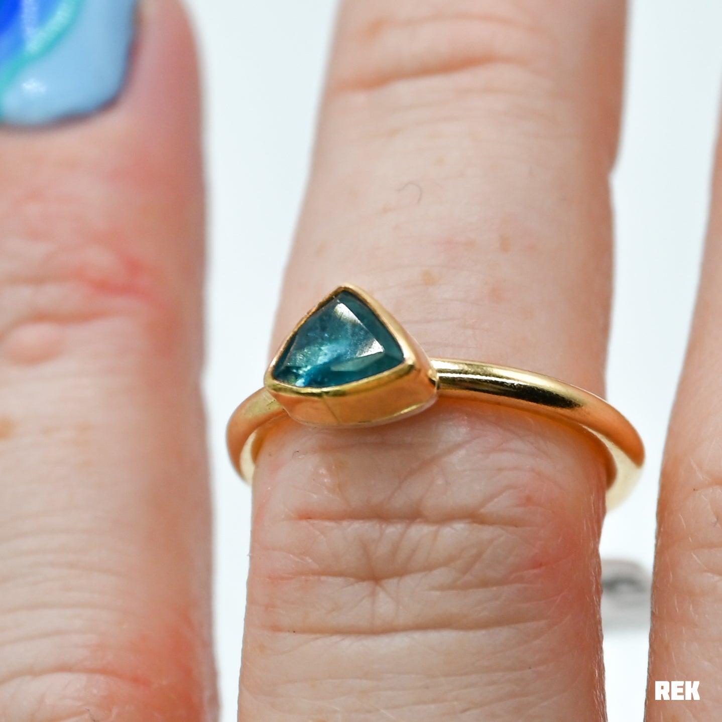 Gold fill faceted teal/bright blue tourmaline size 6.75