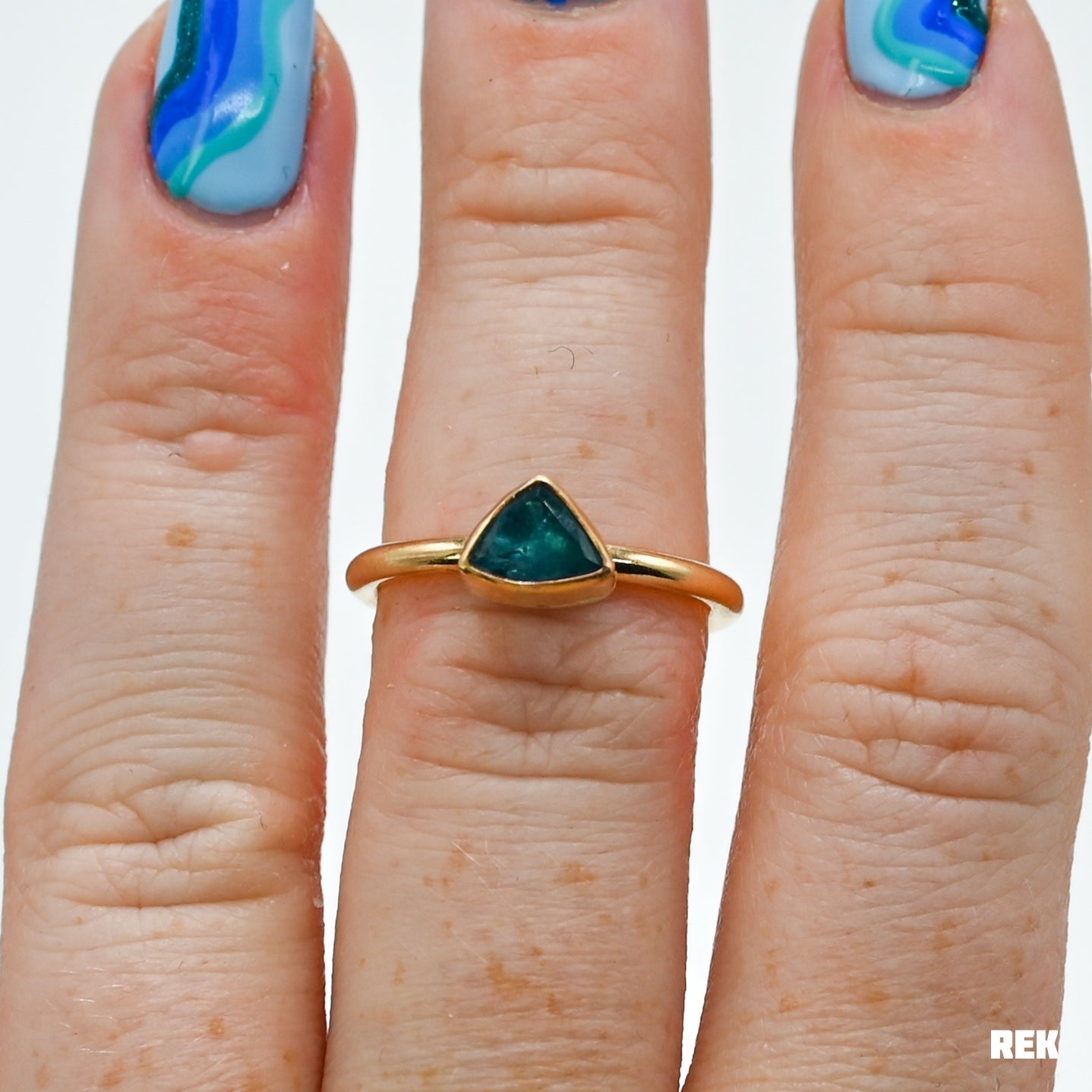 Gold fill faceted teal/bright blue tourmaline size 6.75