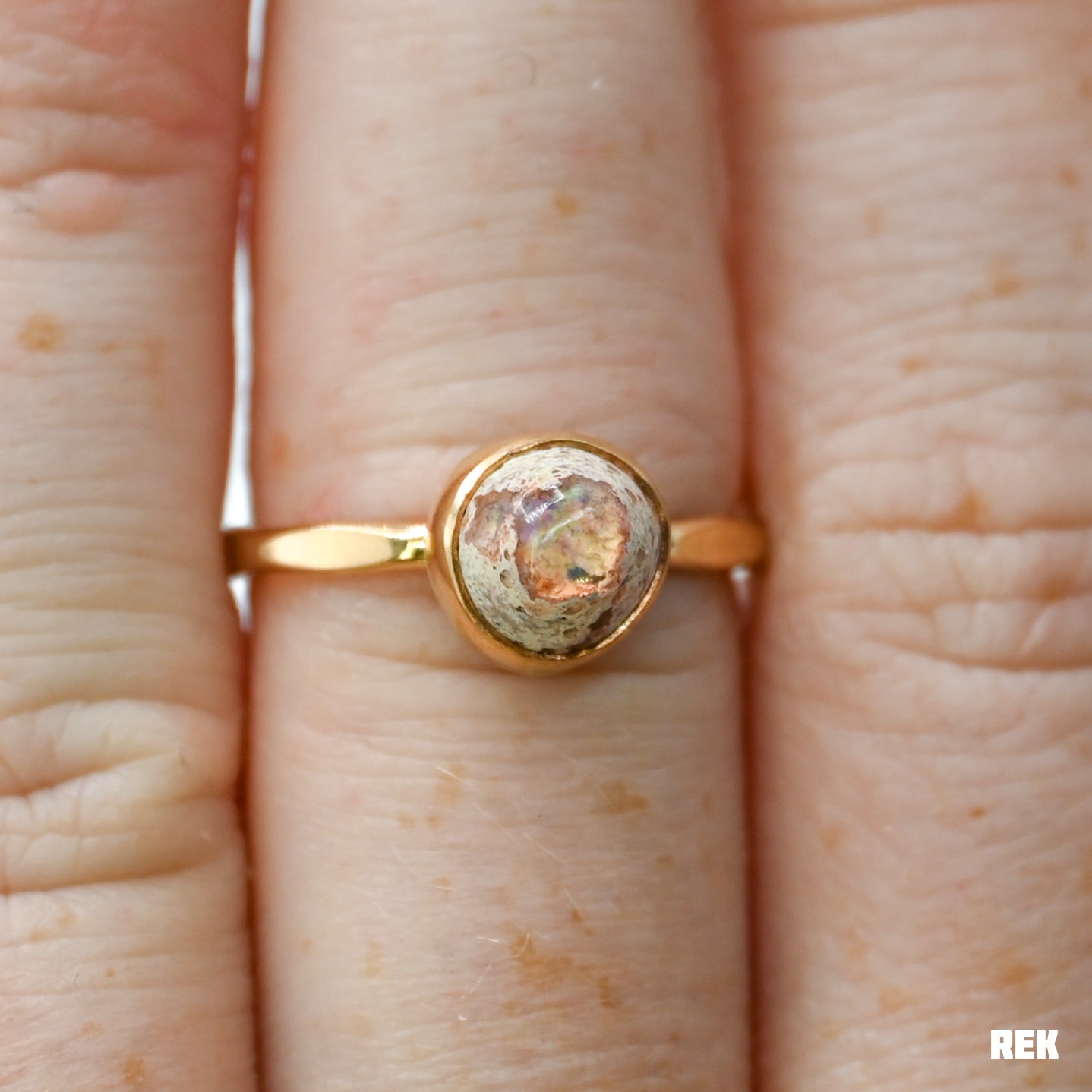 Gold fill round Mexican fire opal size 7.25