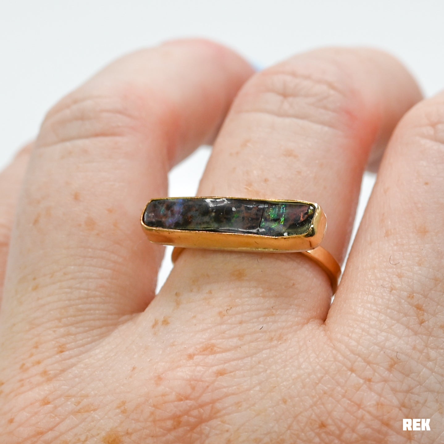 Gold fill horizontal Australian boulder opal size 8.25