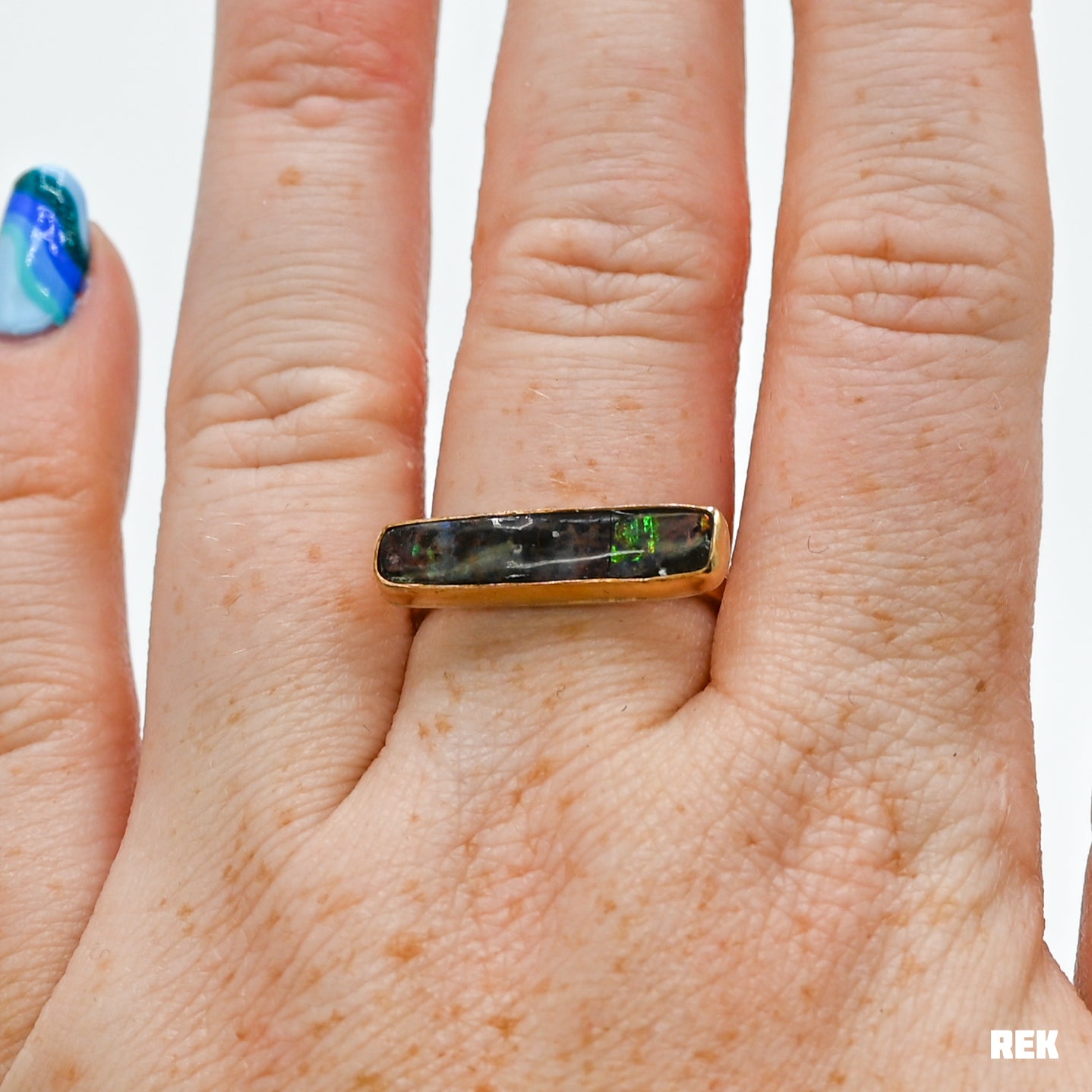 Gold fill horizontal Australian boulder opal size 8.25