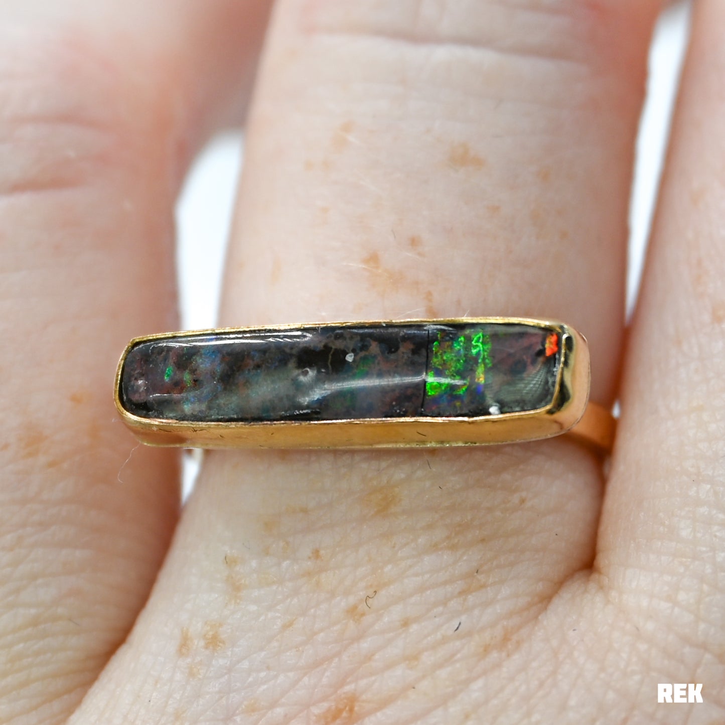 Gold fill horizontal Australian boulder opal size 8.25