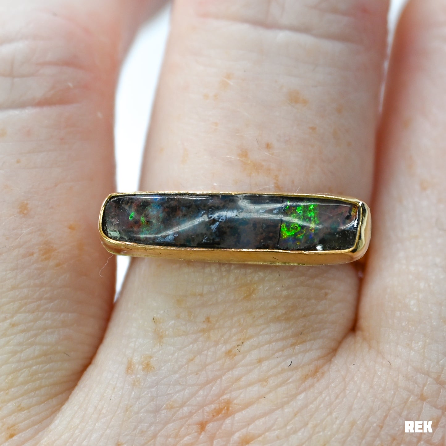 Gold fill horizontal Australian boulder opal size 8.25