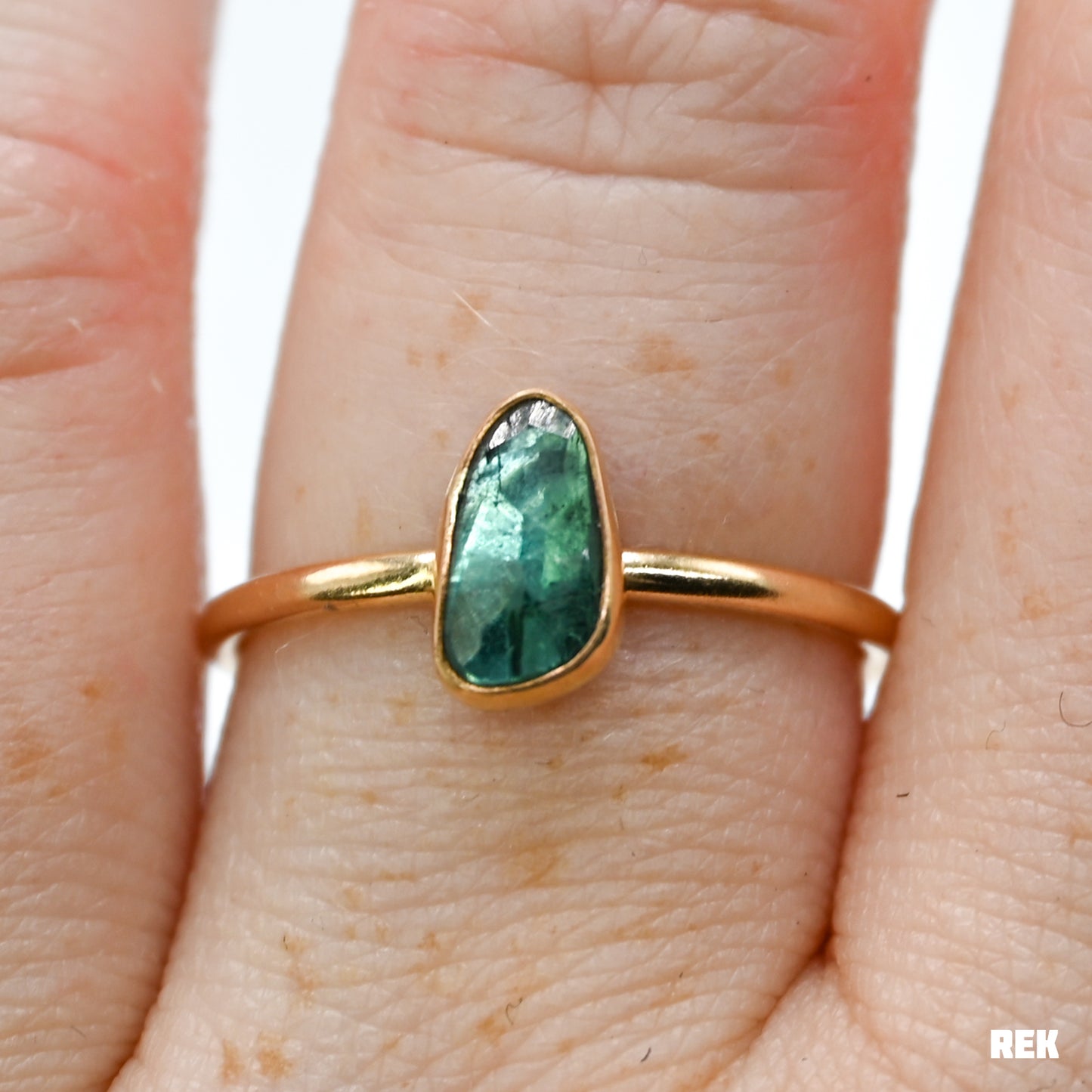 Gold fill teal rose cut tourmaline size 8.75